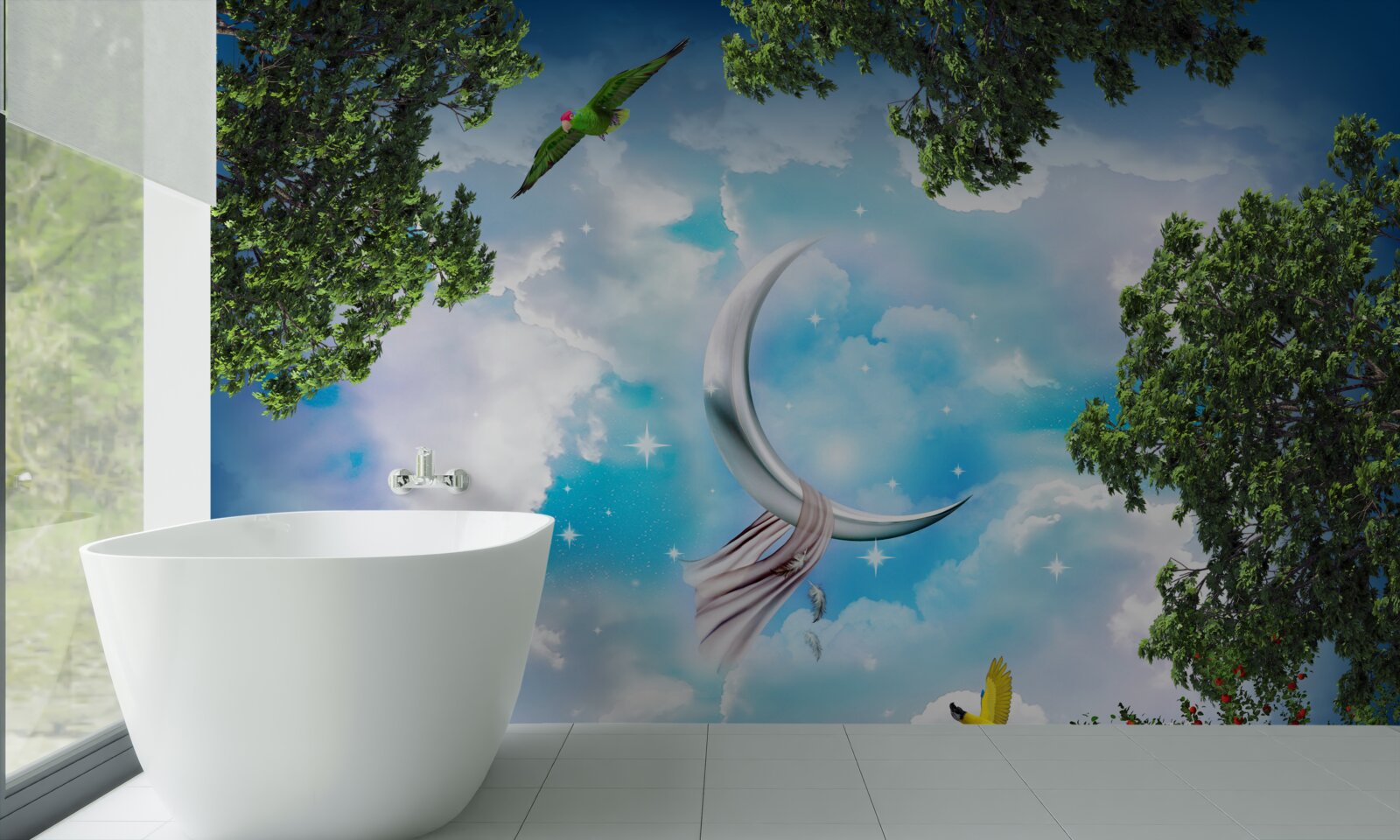 Fototapet din pădure poți vedea luna ca într-un basm