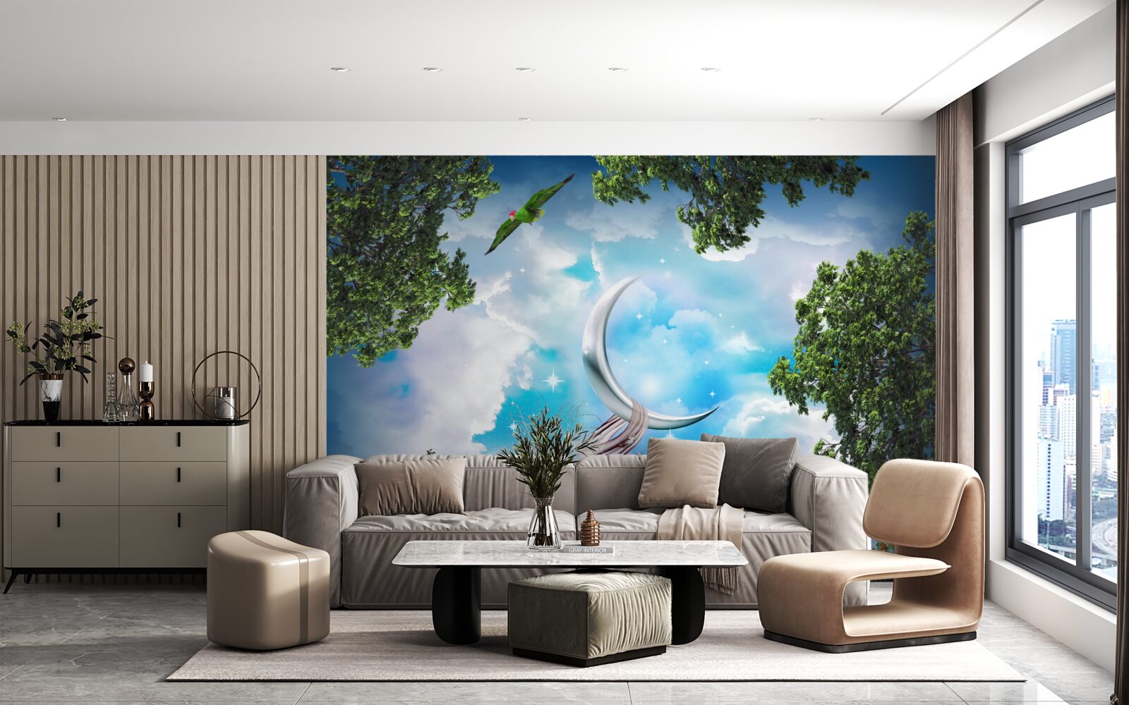 Fototapet din pădure poți vedea luna ca într-un basm