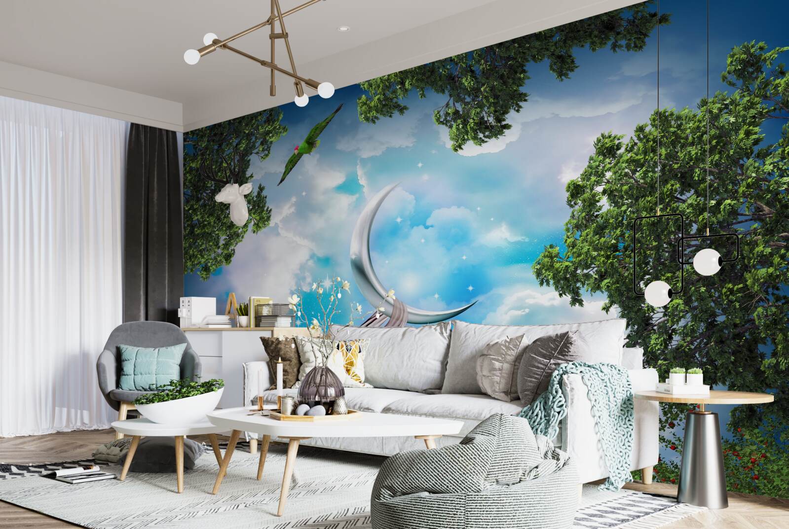 Fototapet din pădure poți vedea luna ca într-un basm