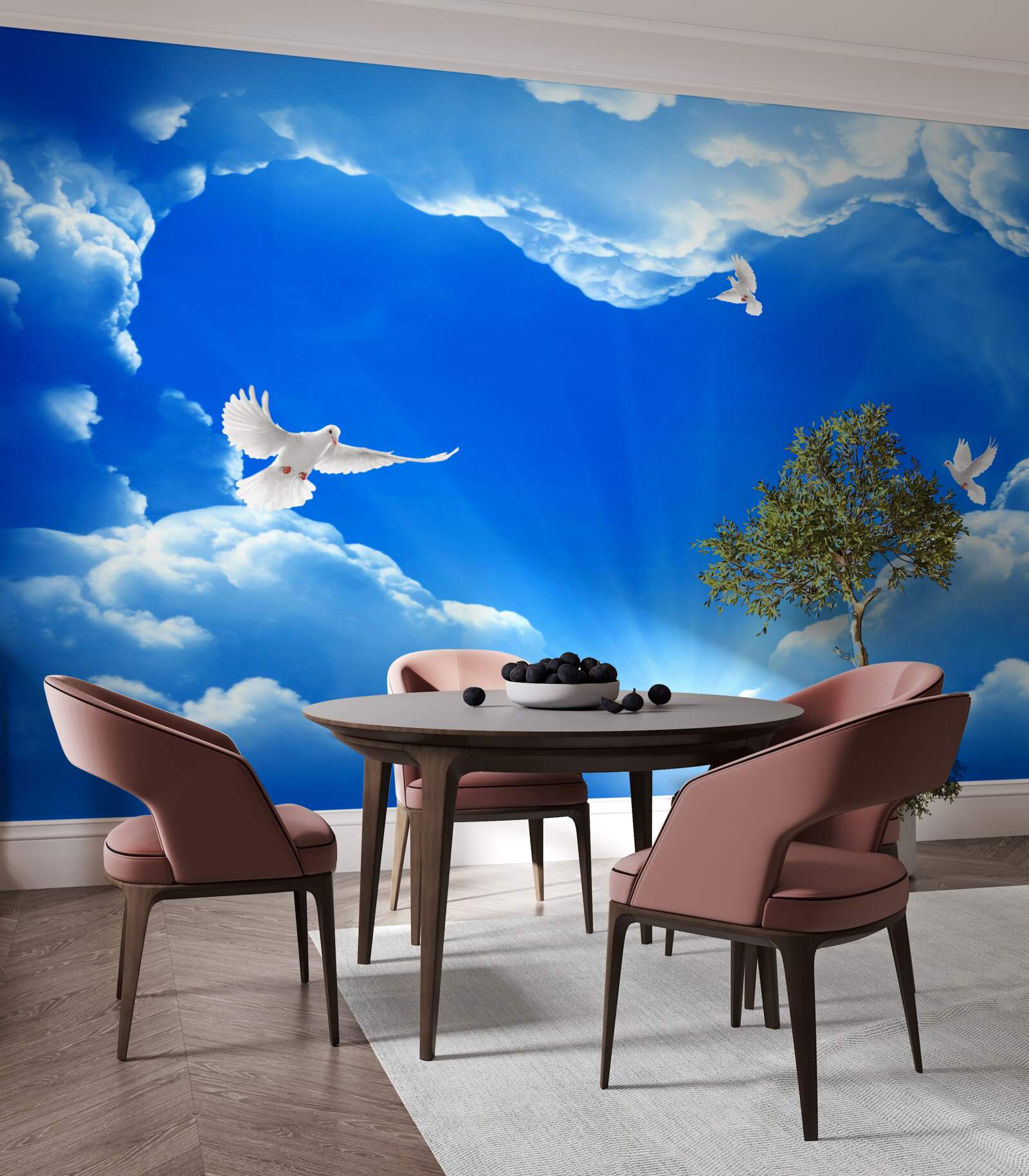 Fototapet păsări albastre se înalță pe cer