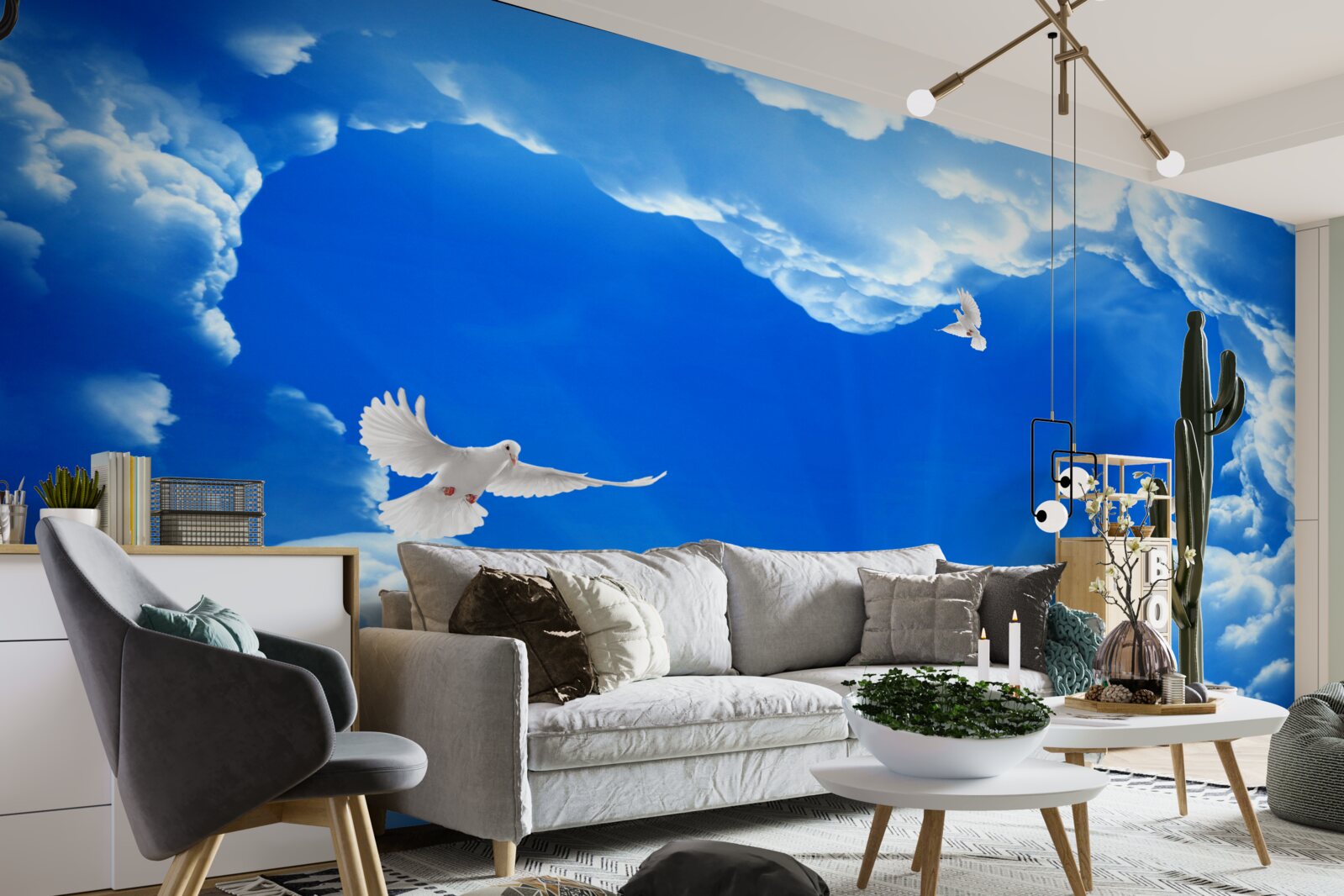 Fototapet păsări albastre se înalță pe cer