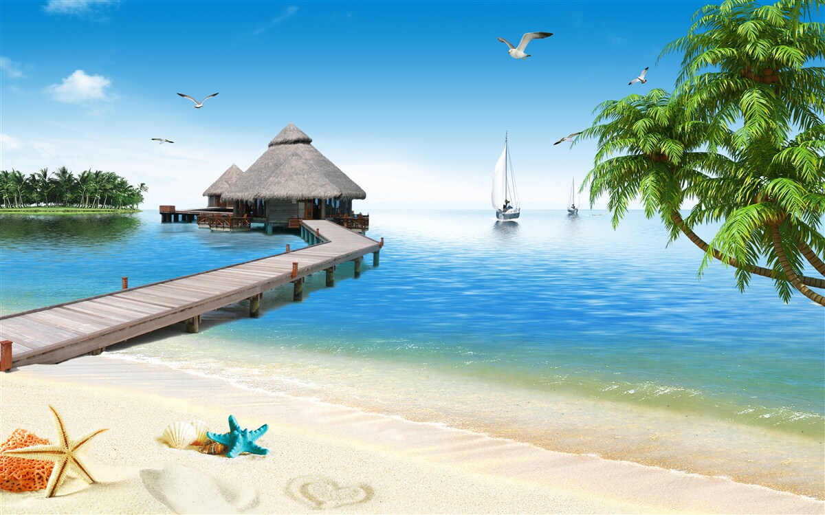 Fototapet lagună liniștită pe insulă