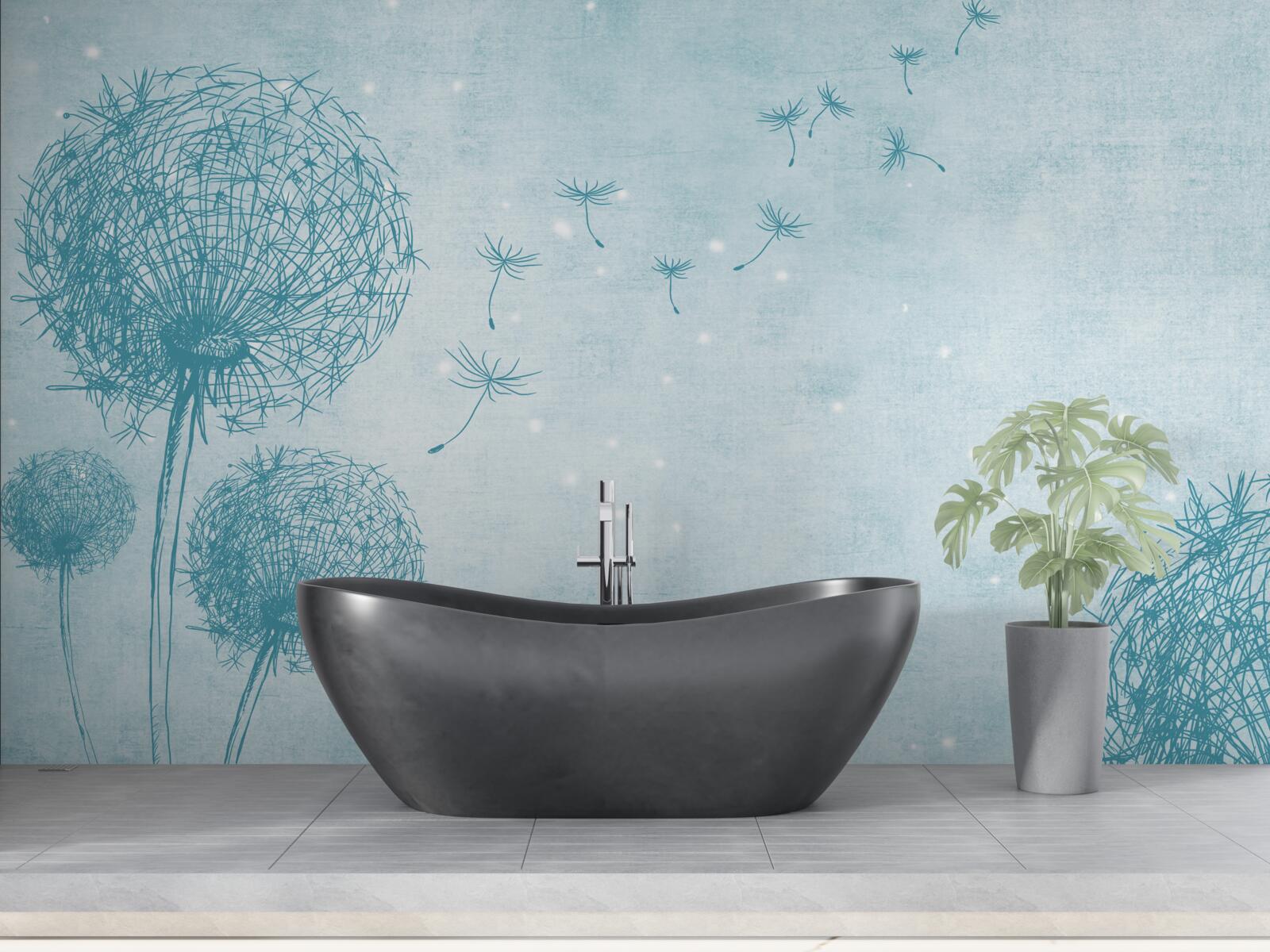 Fototapet păpădii care zboară pe cer