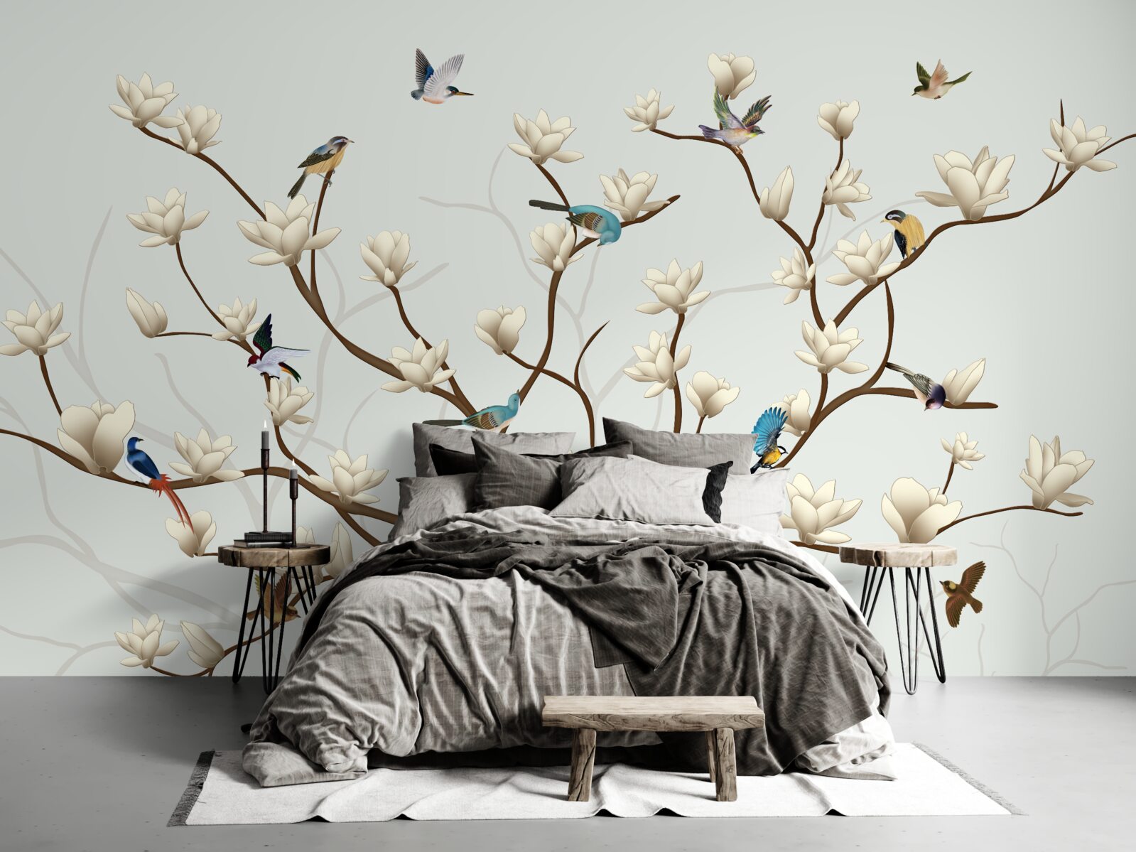 Fototapet magnolia este de culoare albă și este locuită de o varietate de păsări