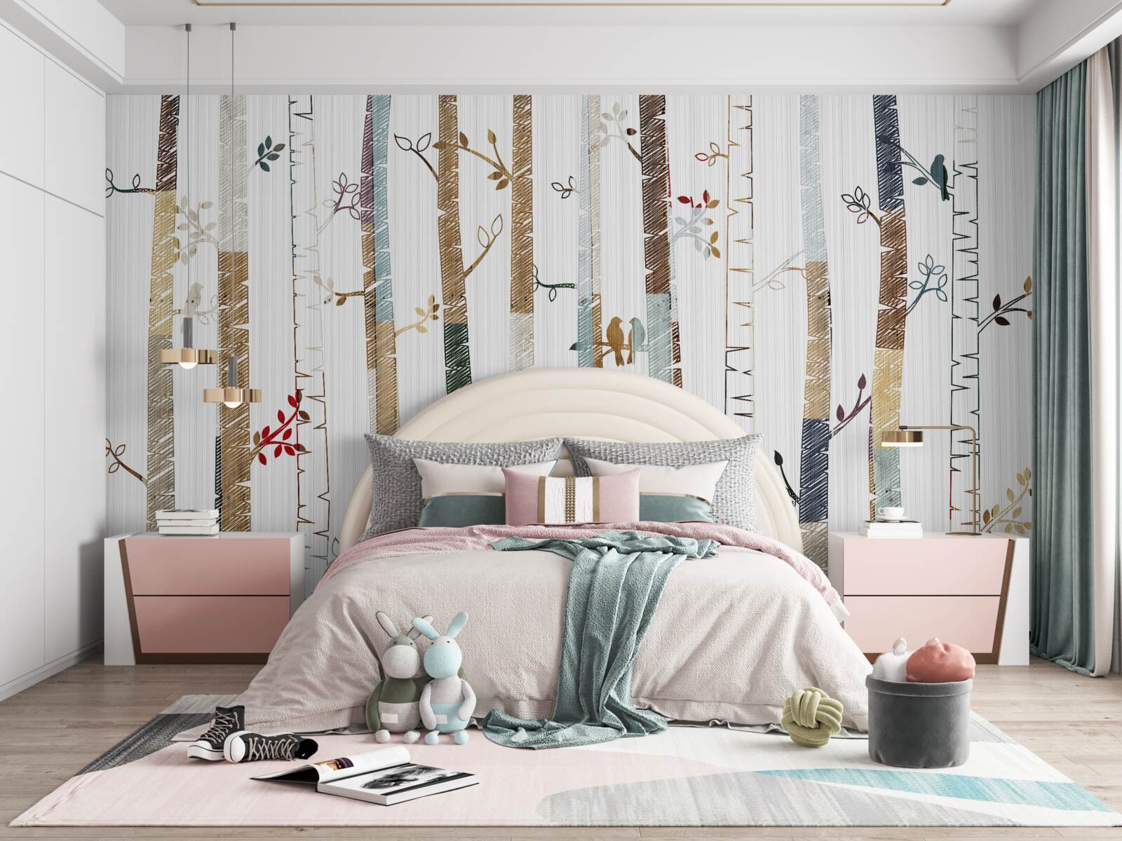 Fototapet ilustrație de mesteacăn grațios în culori