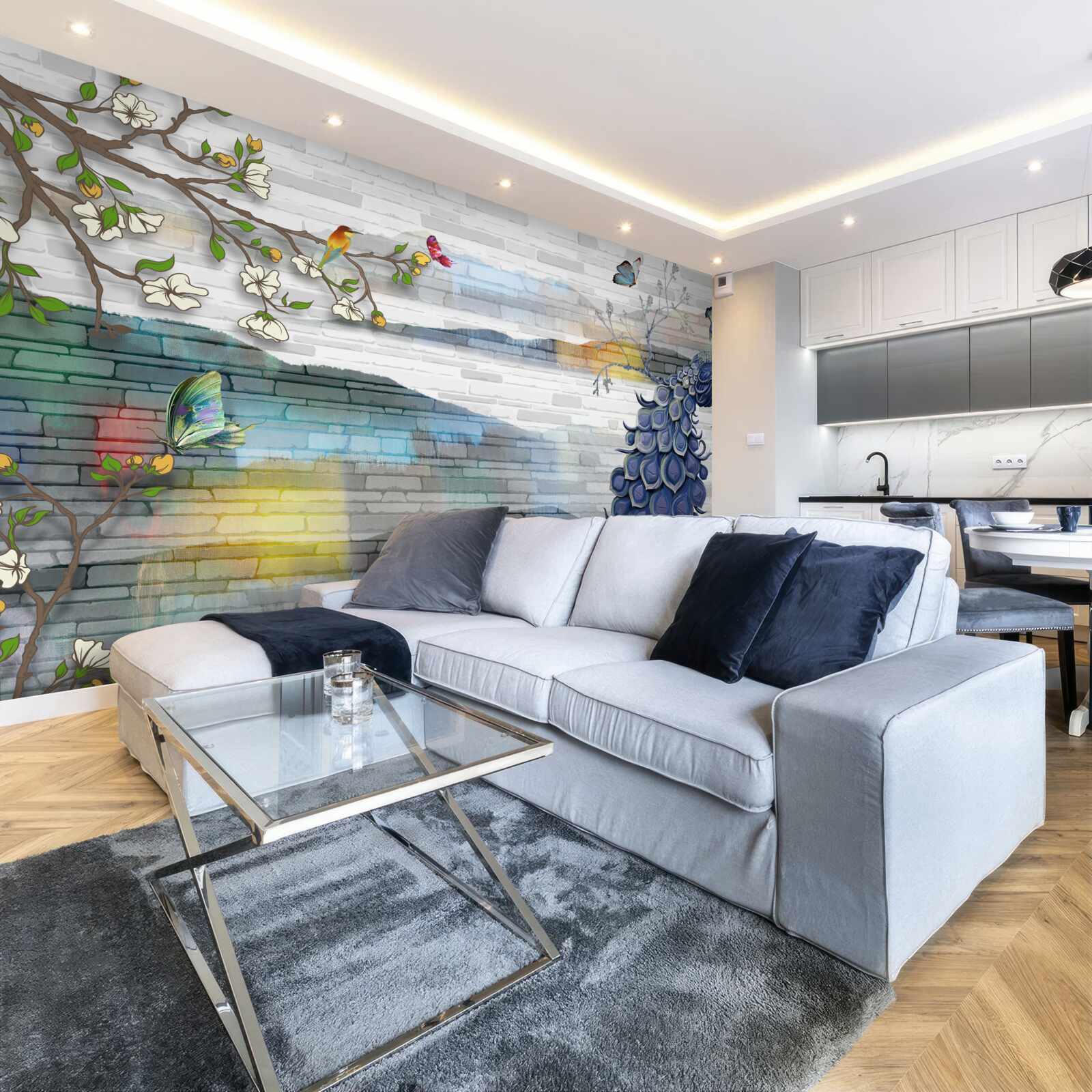 Fototapet abstracție de păun și ramuri de iasomie