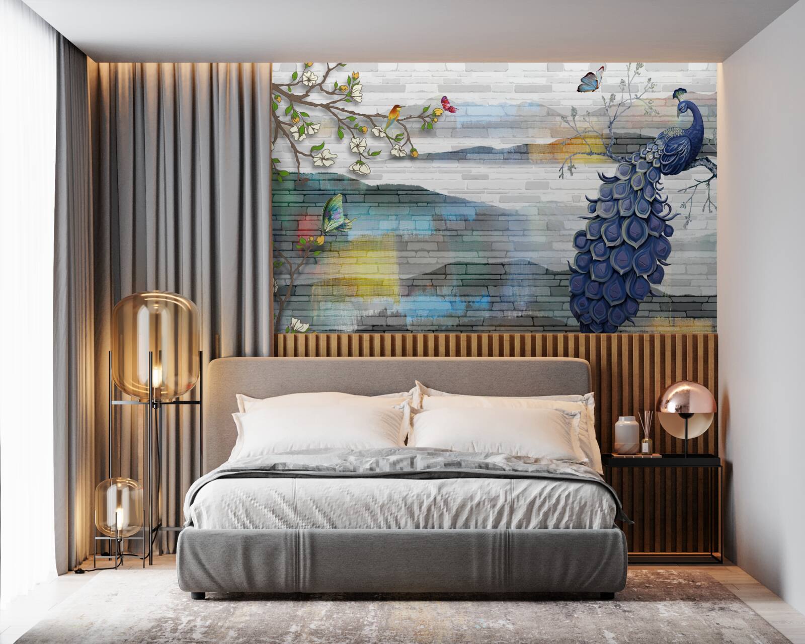 Fototapet abstracție de păun și ramuri de iasomie