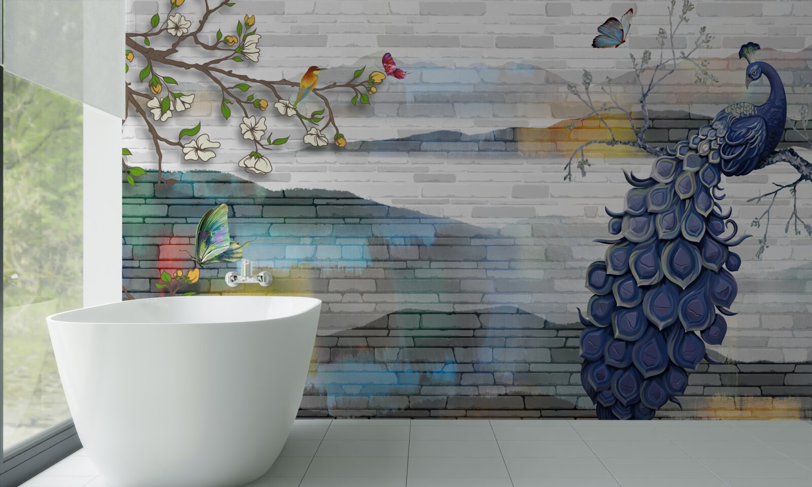 Fototapet abstracție de păun și ramuri de iasomie