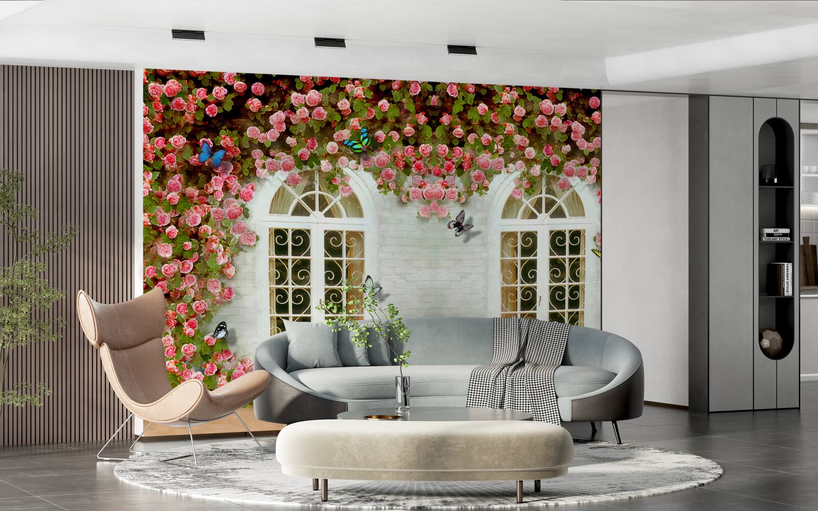 Fototapet ferestrele sunt înconjurate de trandafiri înfloriți