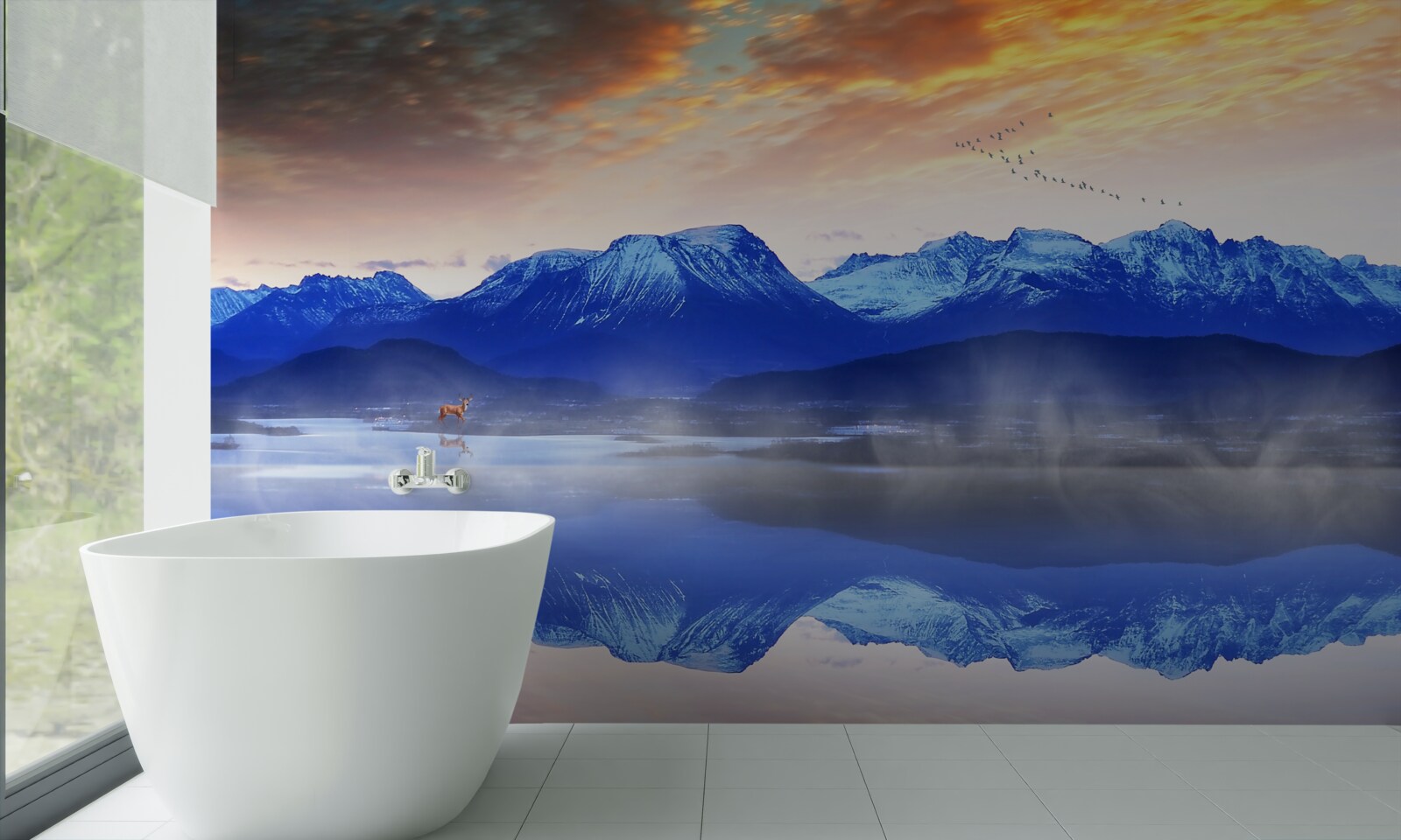 Fototapet o pătură de ceață peste suprafața instabilă a apei