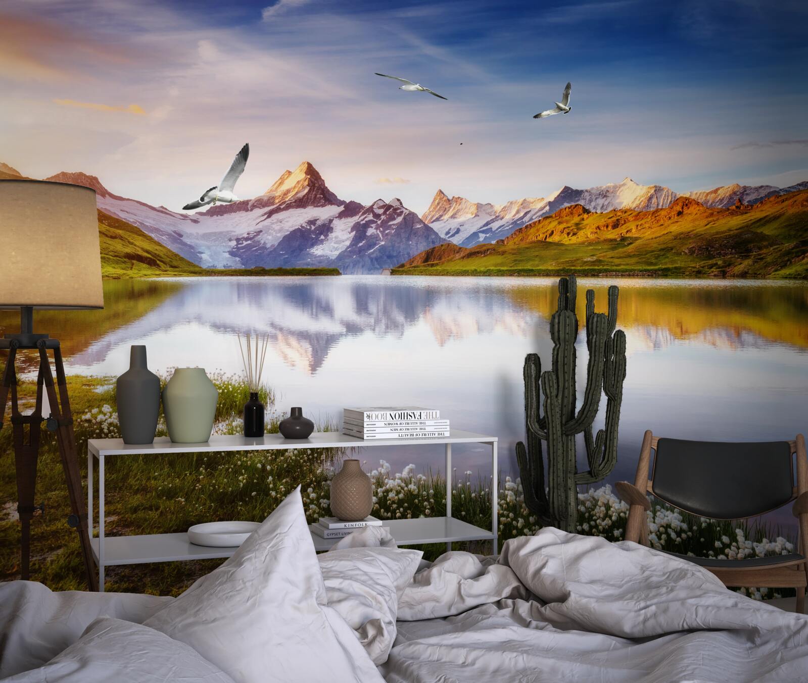 Fototapet apus de soare pe un râu de munte