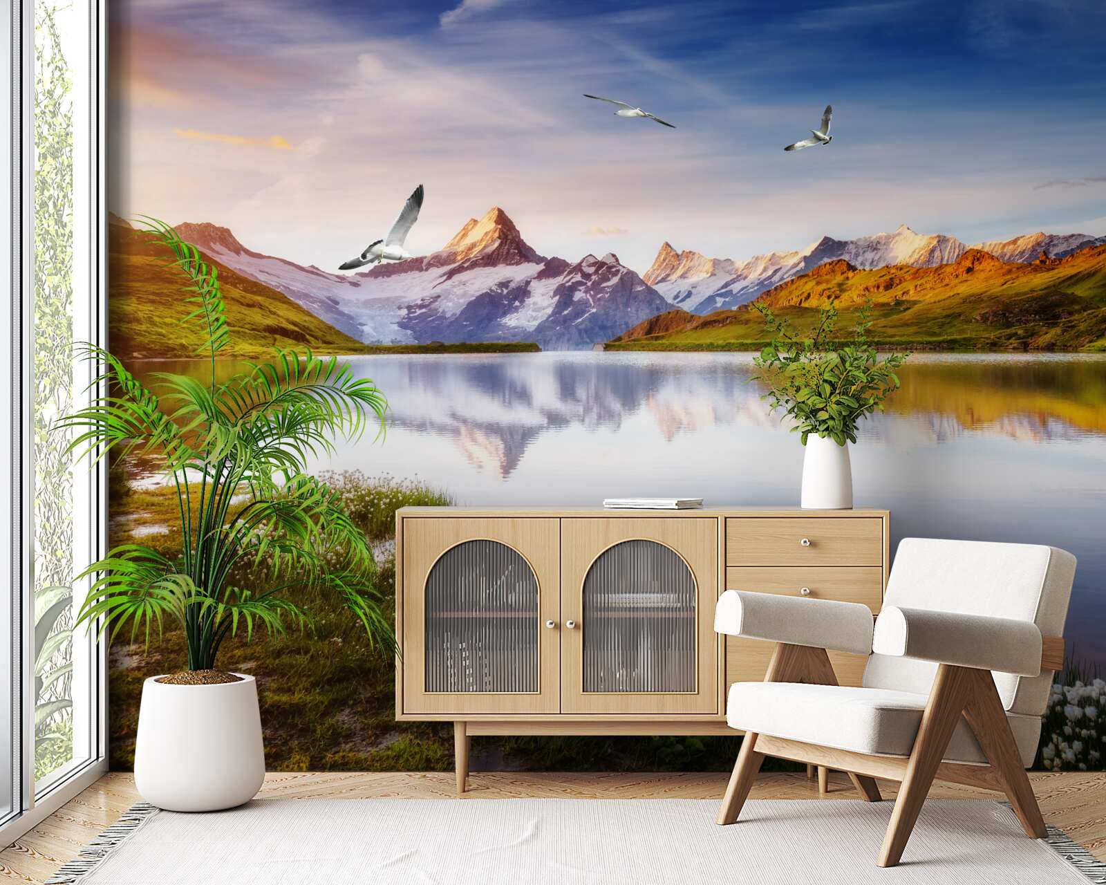 Fototapet apus de soare pe un râu de munte