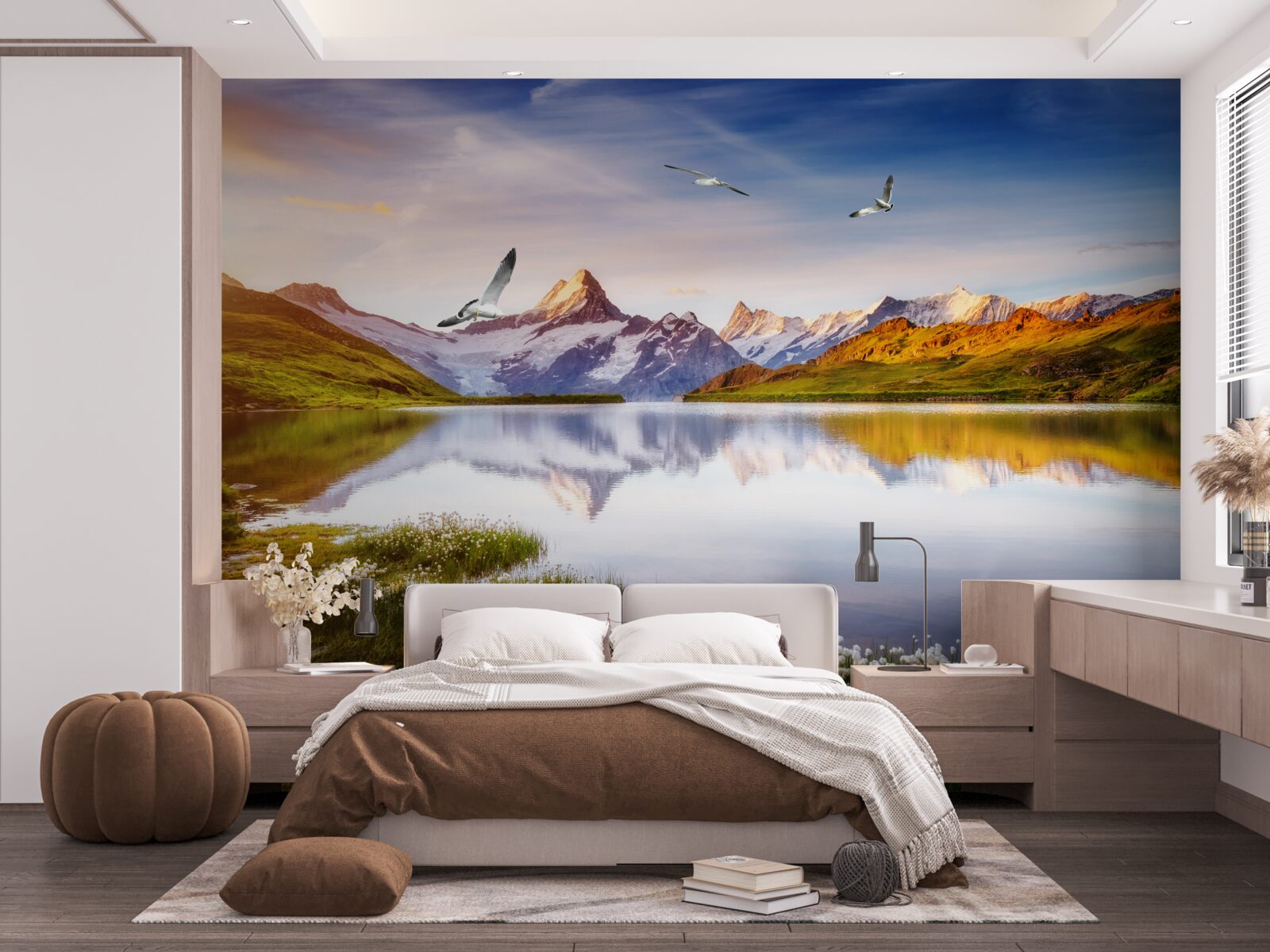 Fototapet apus de soare pe un râu de munte