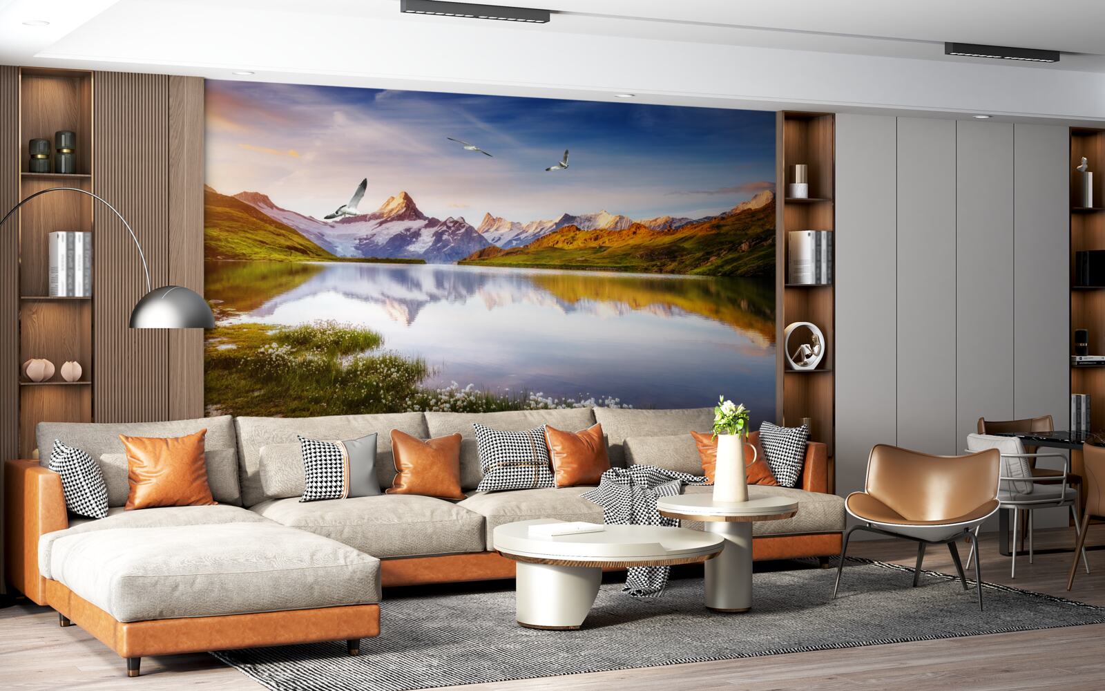 Fototapet apus de soare pe un râu de munte