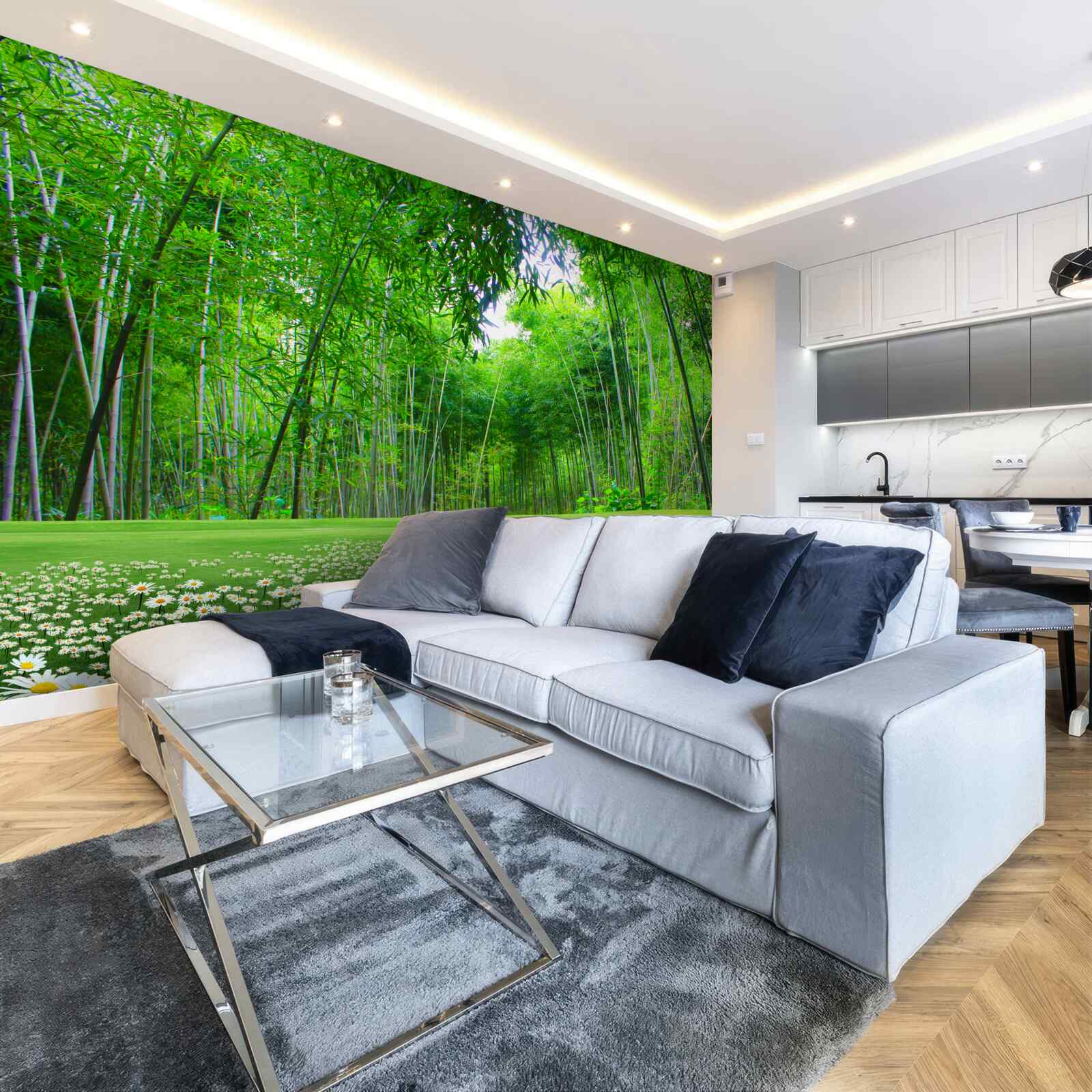 Fototapet un câmp care devine o livadă de bambus