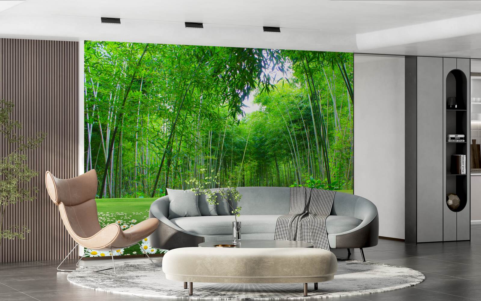 Fototapet un câmp care devine o livadă de bambus