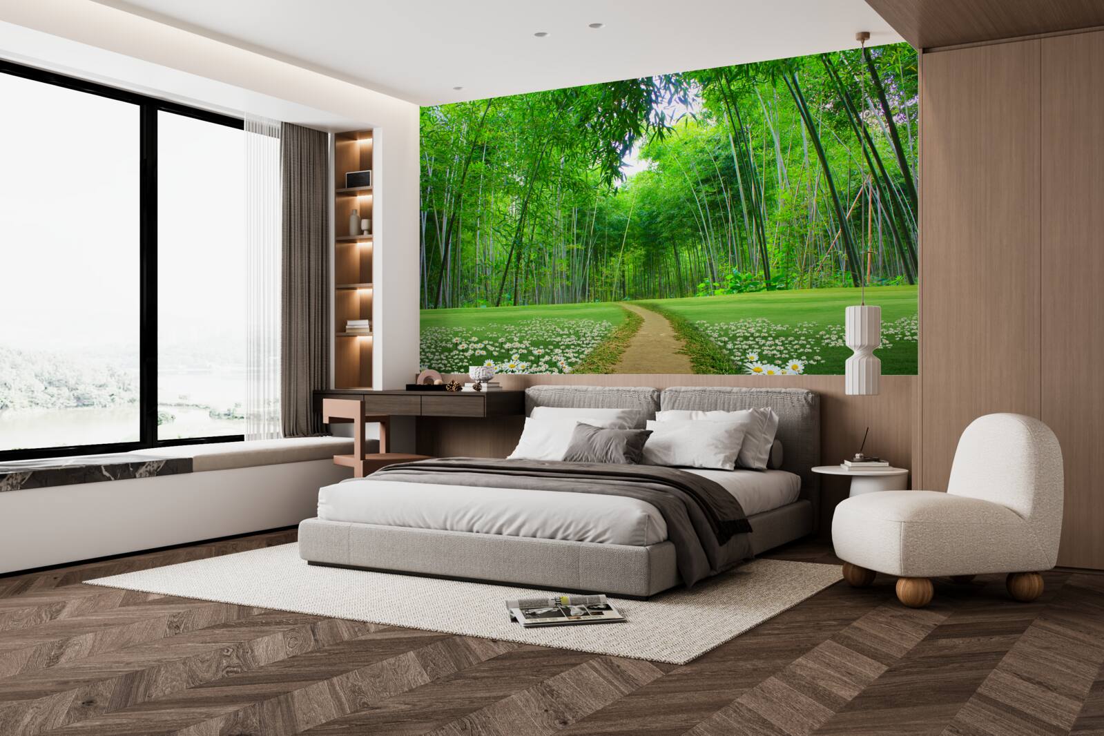 Fototapet un câmp care devine o livadă de bambus