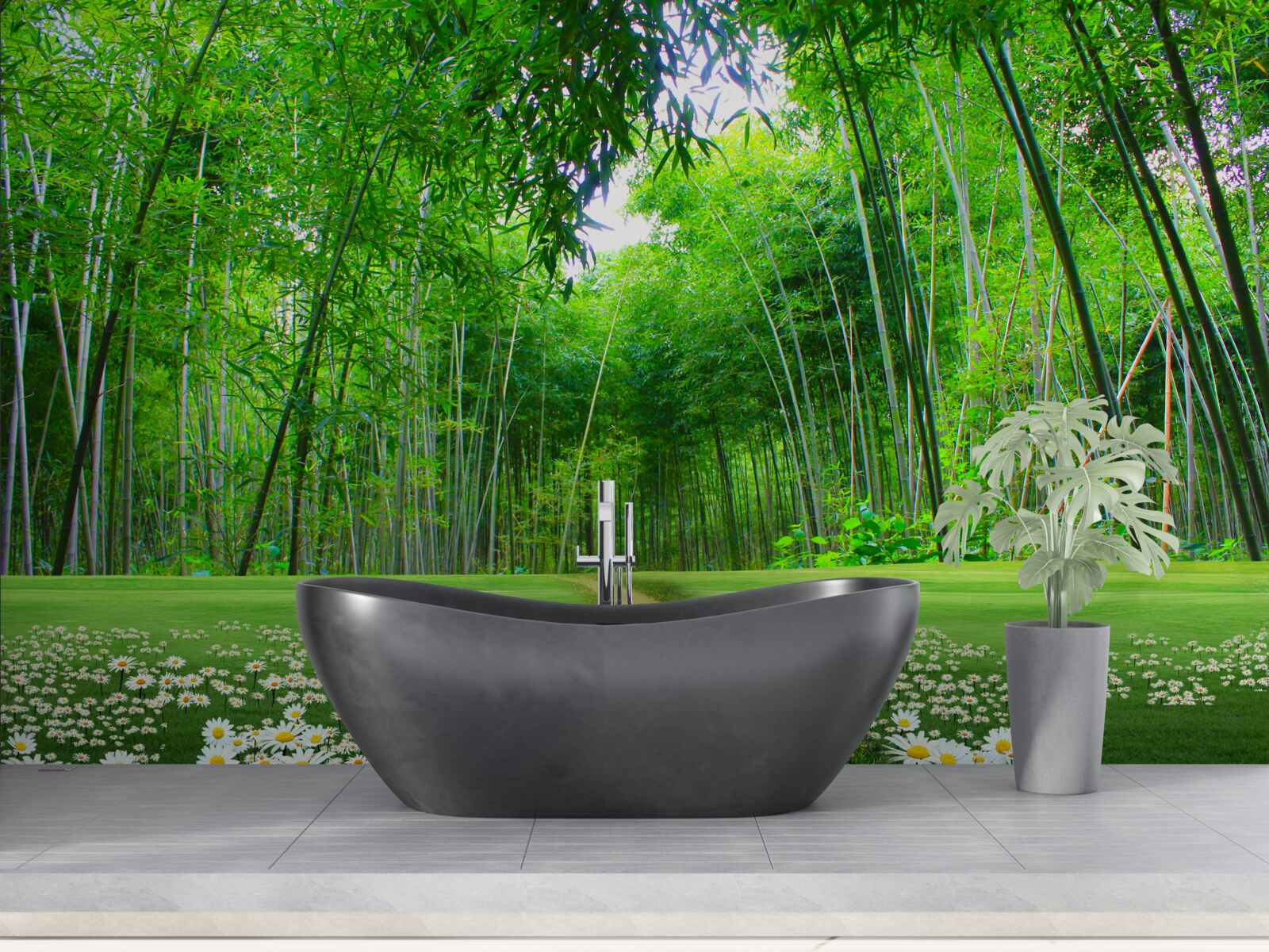 Fototapet un câmp care devine o livadă de bambus