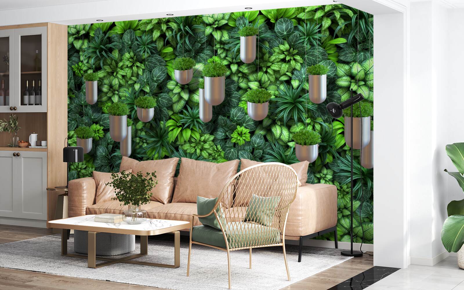 Fototapet culoarea este verde și plantele sunt într-un ghiveci