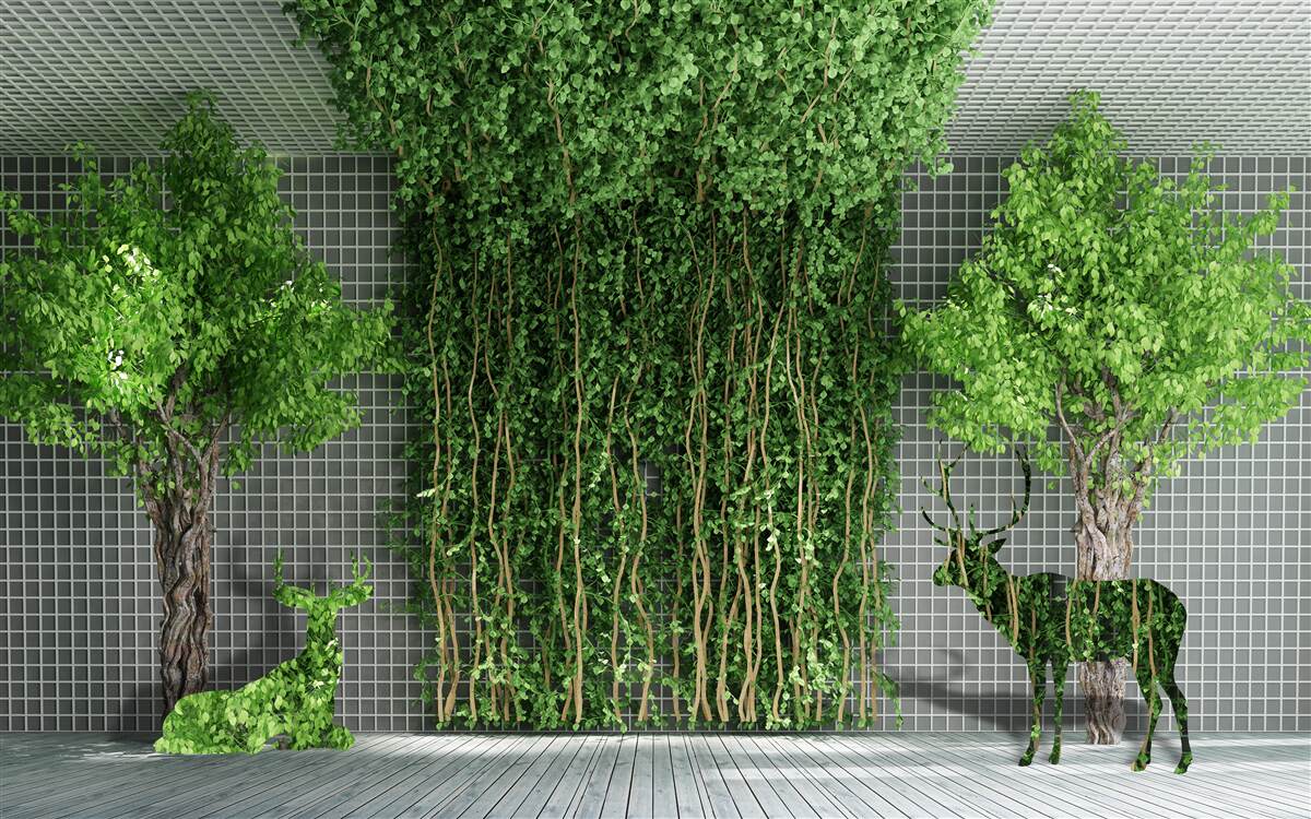 Fototapet pădurea verde înconjoară scena căprioarei