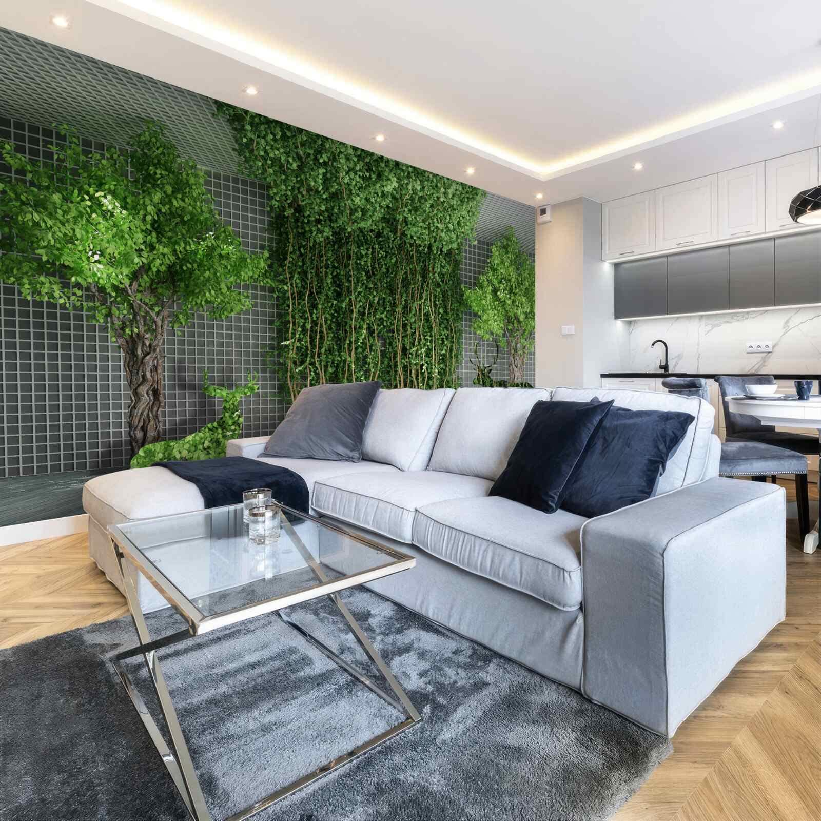 Fototapet pădurea verde înconjoară scena căprioarei