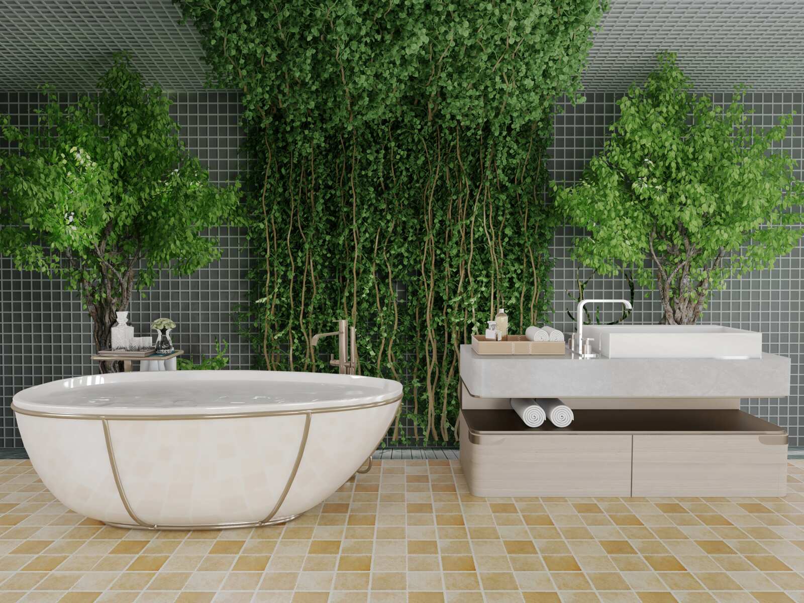 Fototapet pădurea verde înconjoară scena căprioarei