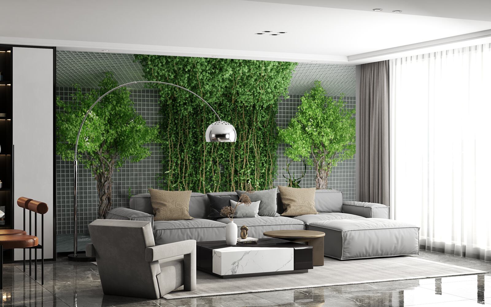 Fototapet pădurea verde înconjoară scena căprioarei