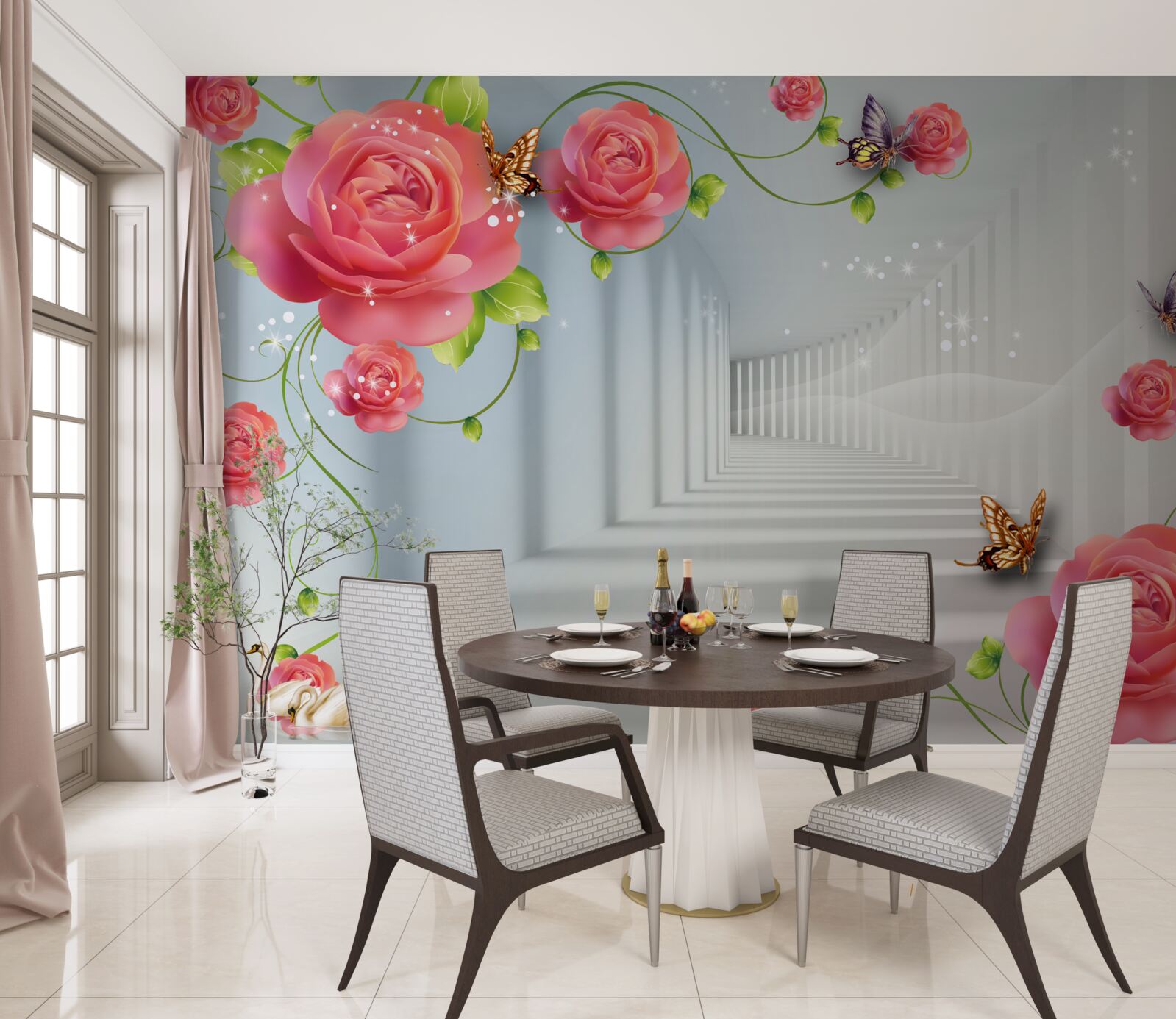 Fototapet în fața părinților se află trandafiri roșii