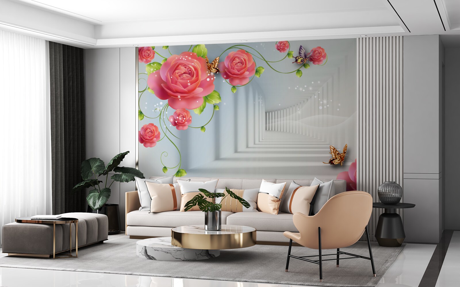 Fototapet în fața părinților se află trandafiri roșii