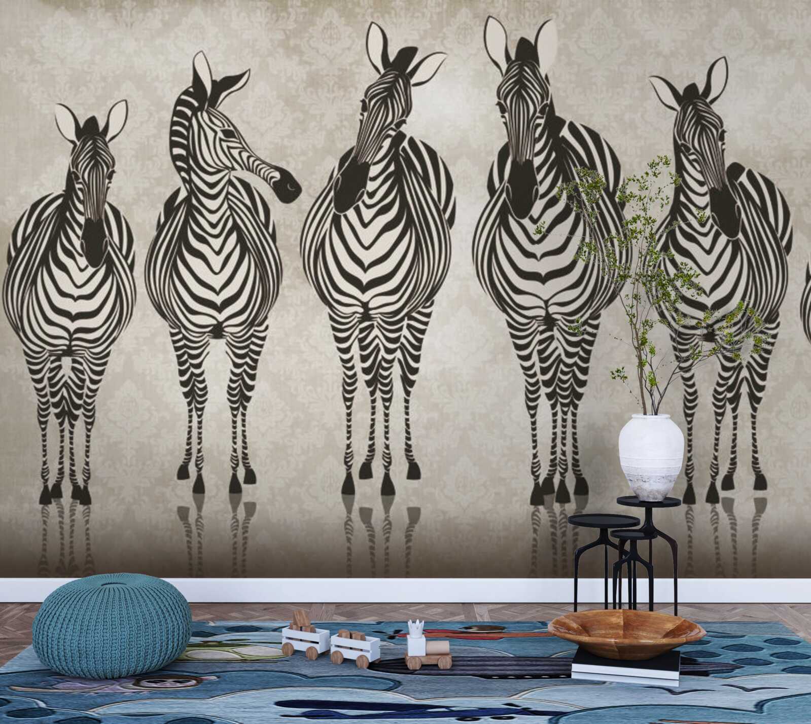 Fototapet un grup de zebre se îndreaptă spre refugiul lor