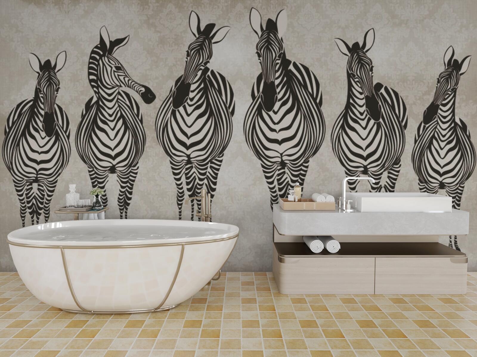 Fototapet un grup de zebre se îndreaptă spre refugiul lor