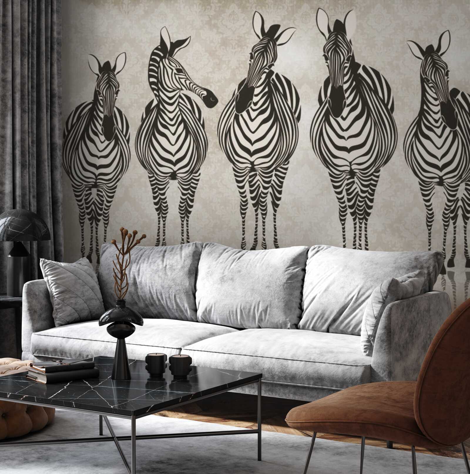 Fototapet un grup de zebre se îndreaptă spre refugiul lor