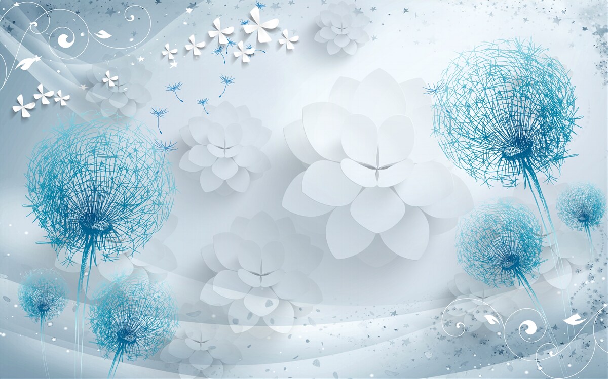 Fototapet gamă de tonuri albastre cu flori