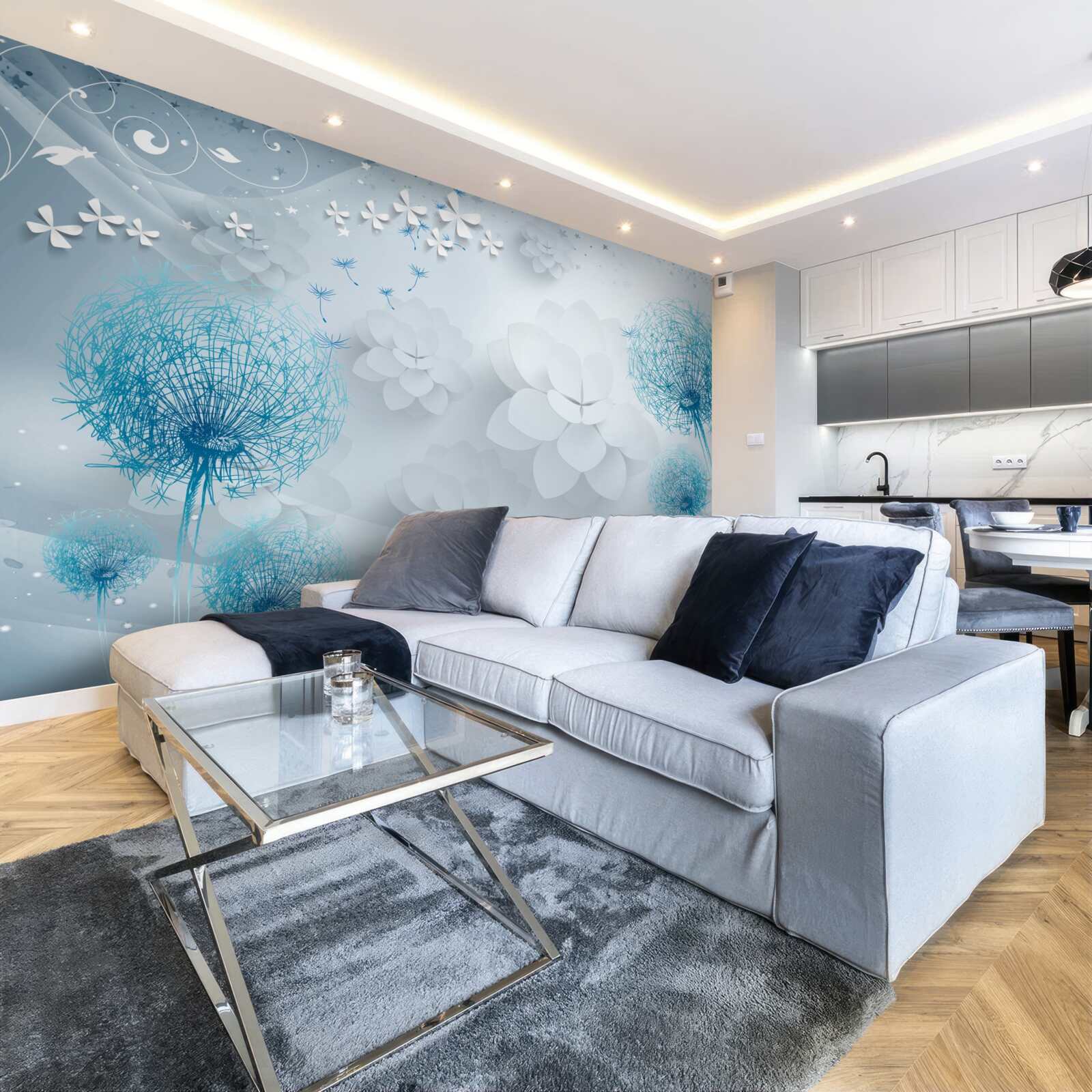 Fototapet gamă de tonuri albastre cu flori