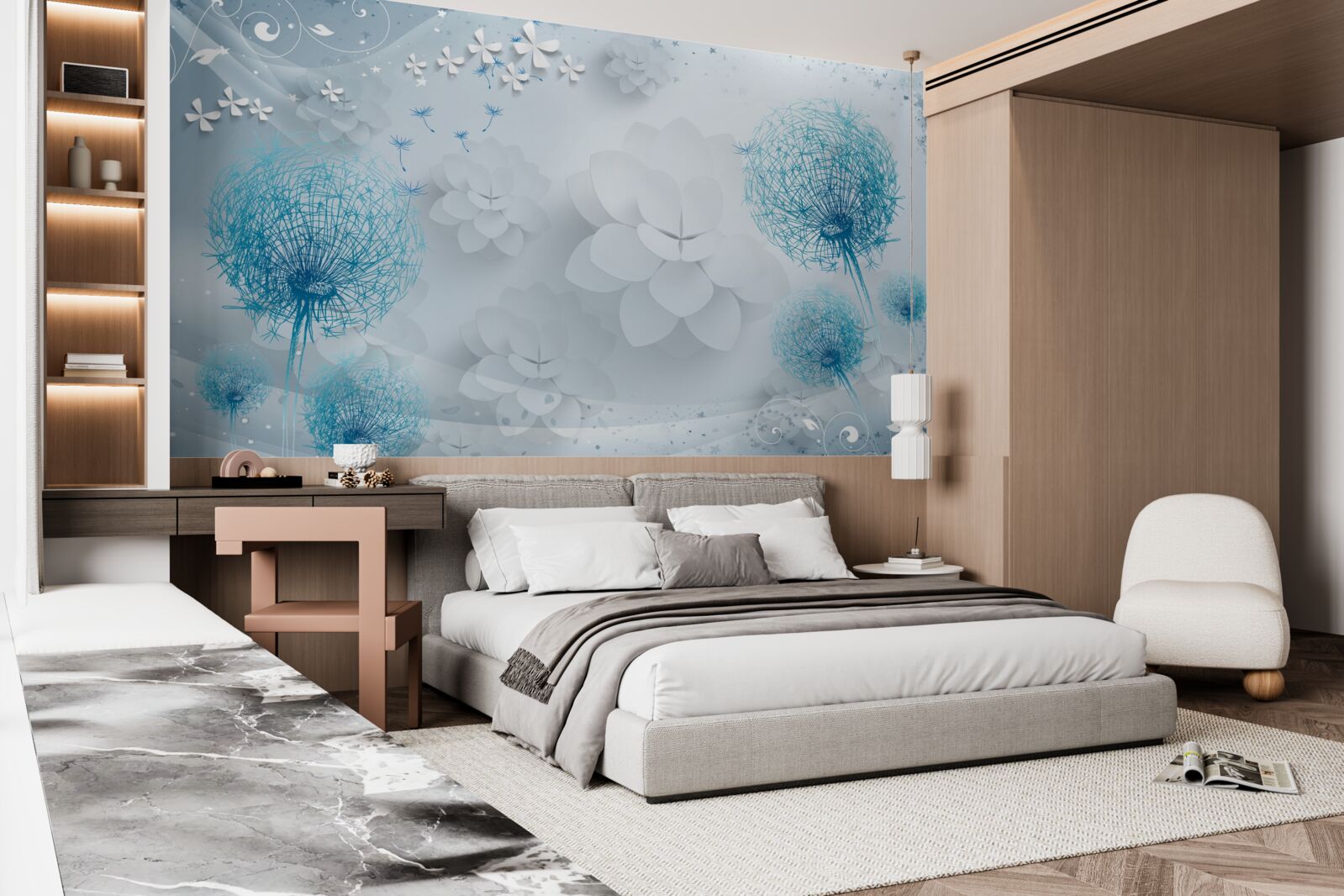 Fototapet gamă de tonuri albastre cu flori