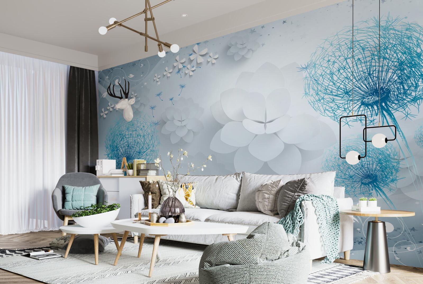 Fototapet gamă de tonuri albastre cu flori