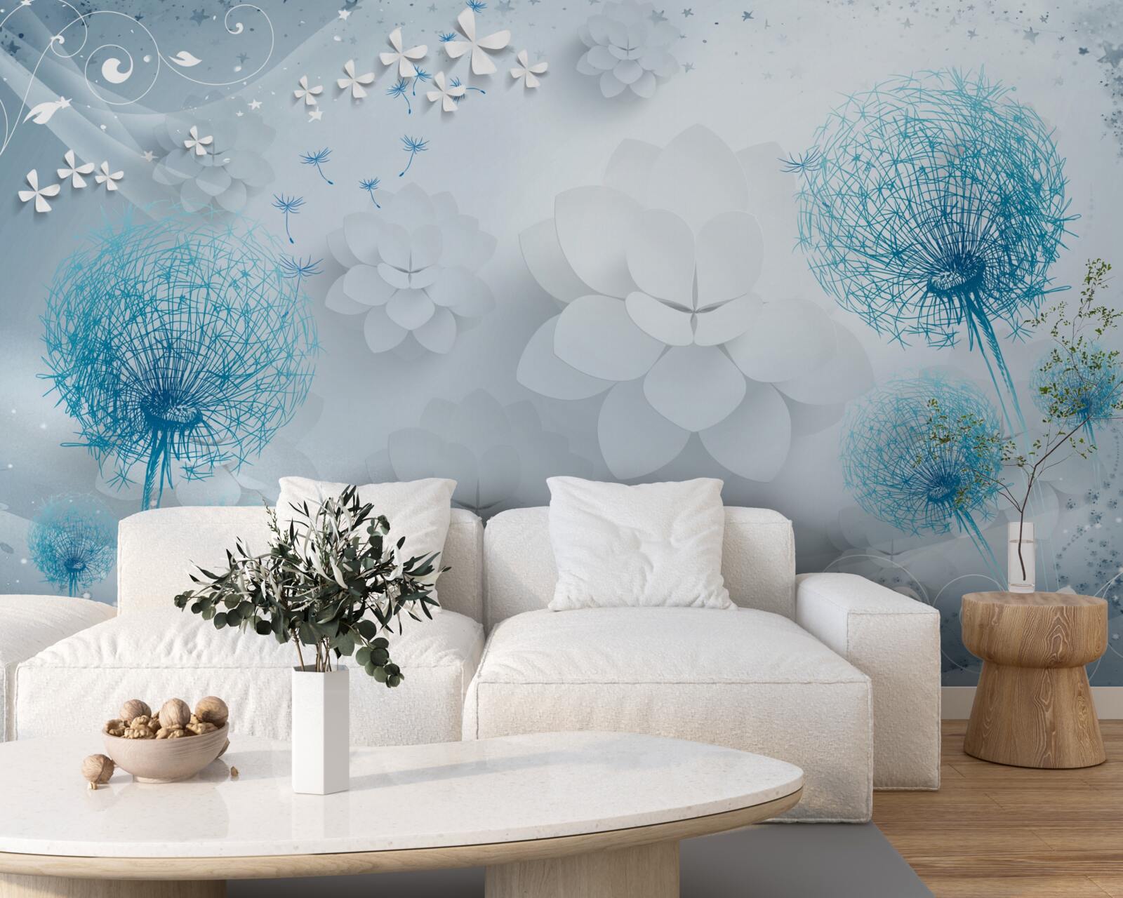 Fototapet gamă de tonuri albastre cu flori