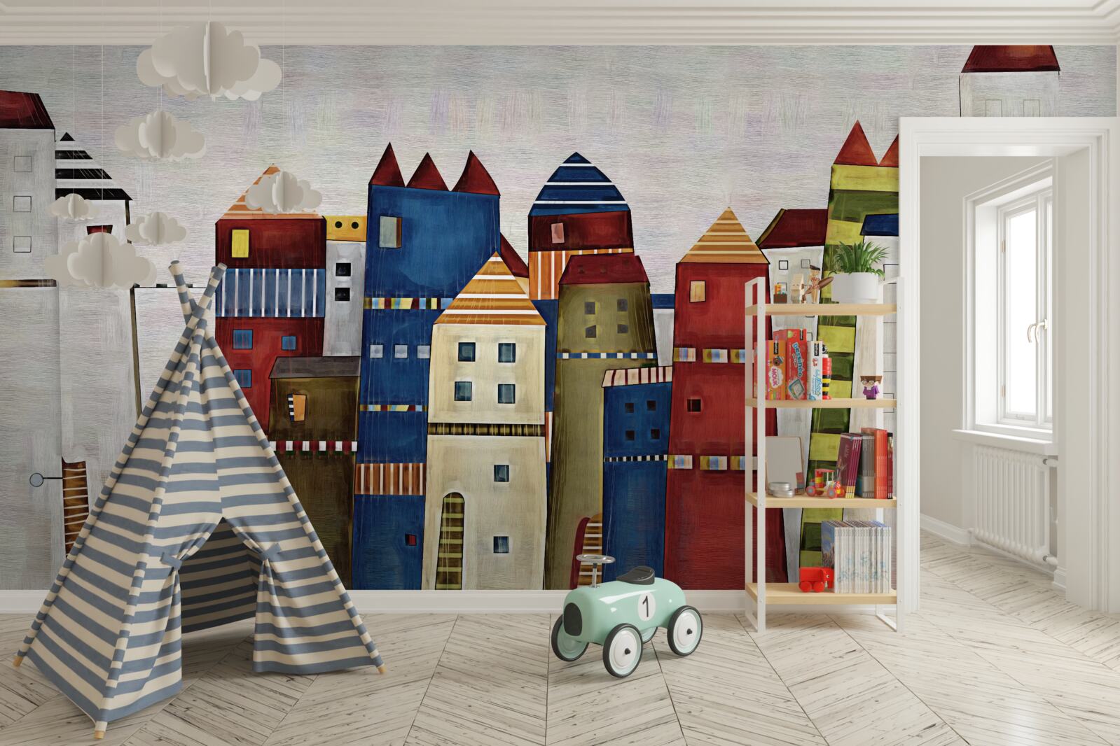 Fototapet case multicolore în stil abstract