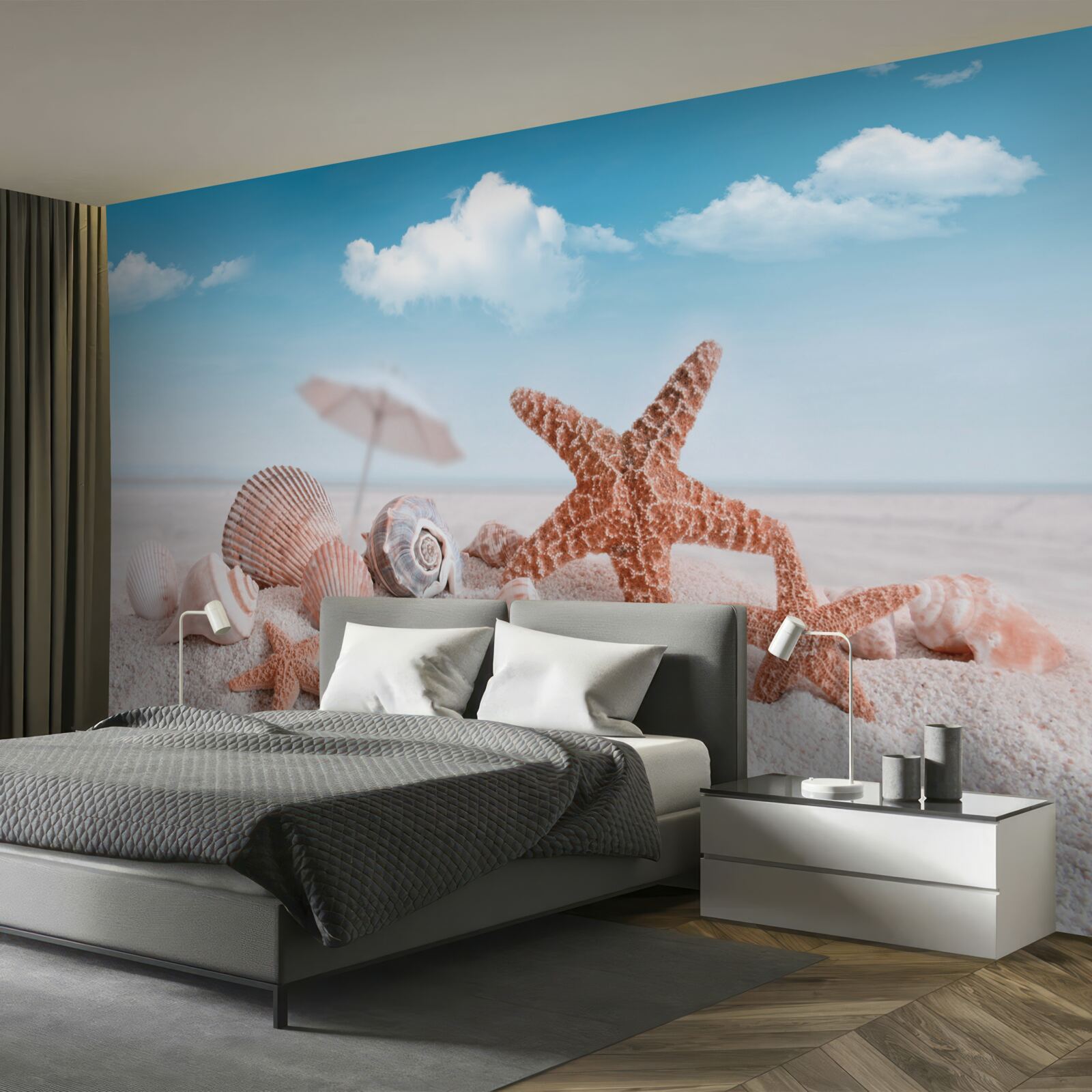 Fototapet cochilii de crustacee pe o coastă nisipoasă