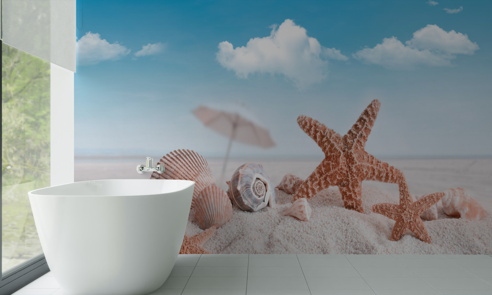 Fototapet cochilii de crustacee pe o coastă nisipoasă