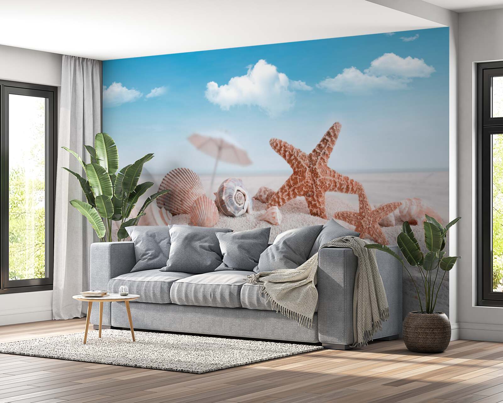 Fototapet cochilii de crustacee pe o coastă nisipoasă