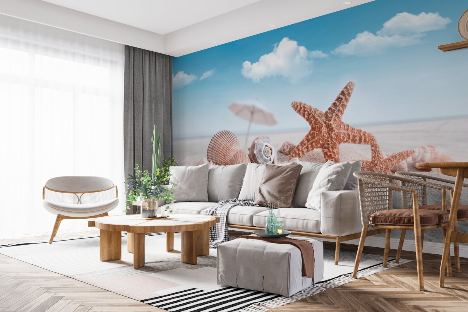 Fototapet cochilii de crustacee pe o coastă nisipoasă