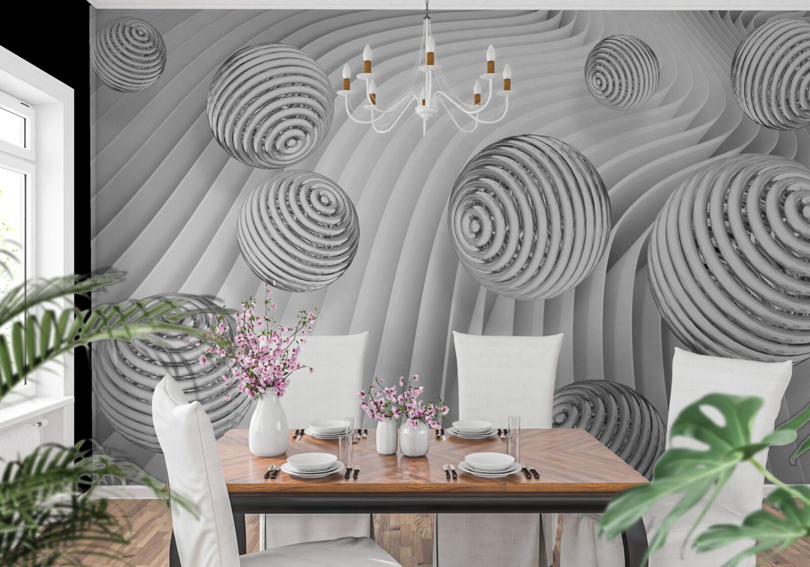 Fototapet bilele cu dungi se mișcă ușor pe suprafață