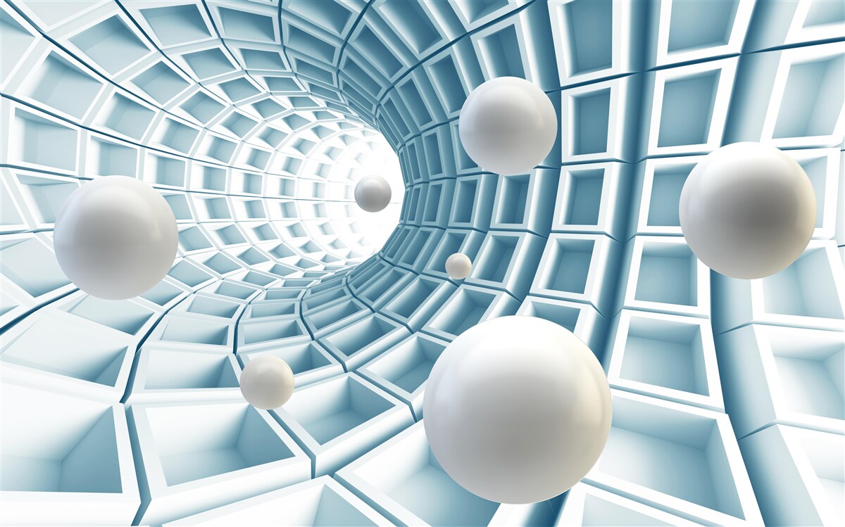 Fototapet bile de lumină plutesc într-un coridor albastru estompat