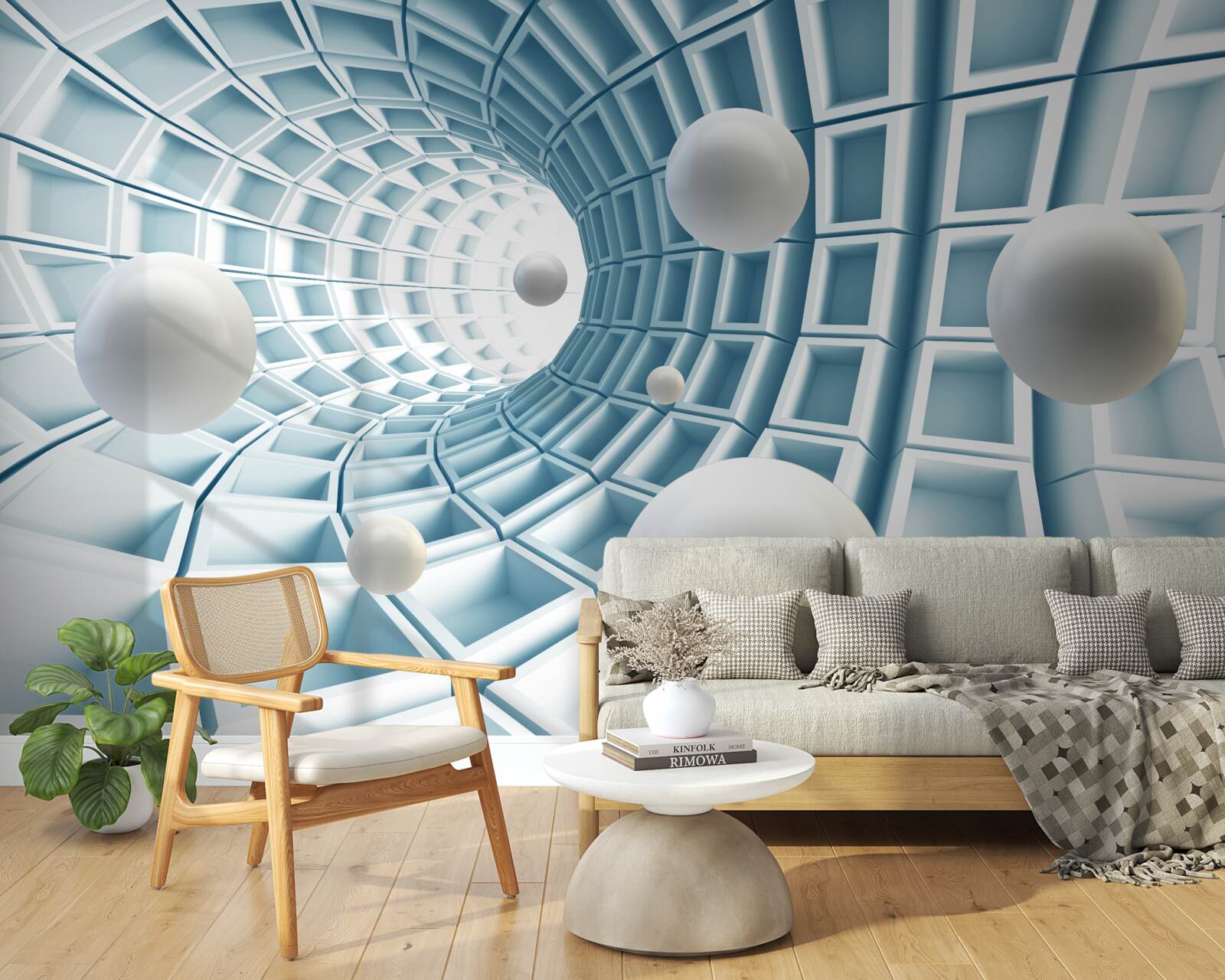 Fototapet bile de lumină plutesc într-un coridor albastru estompat