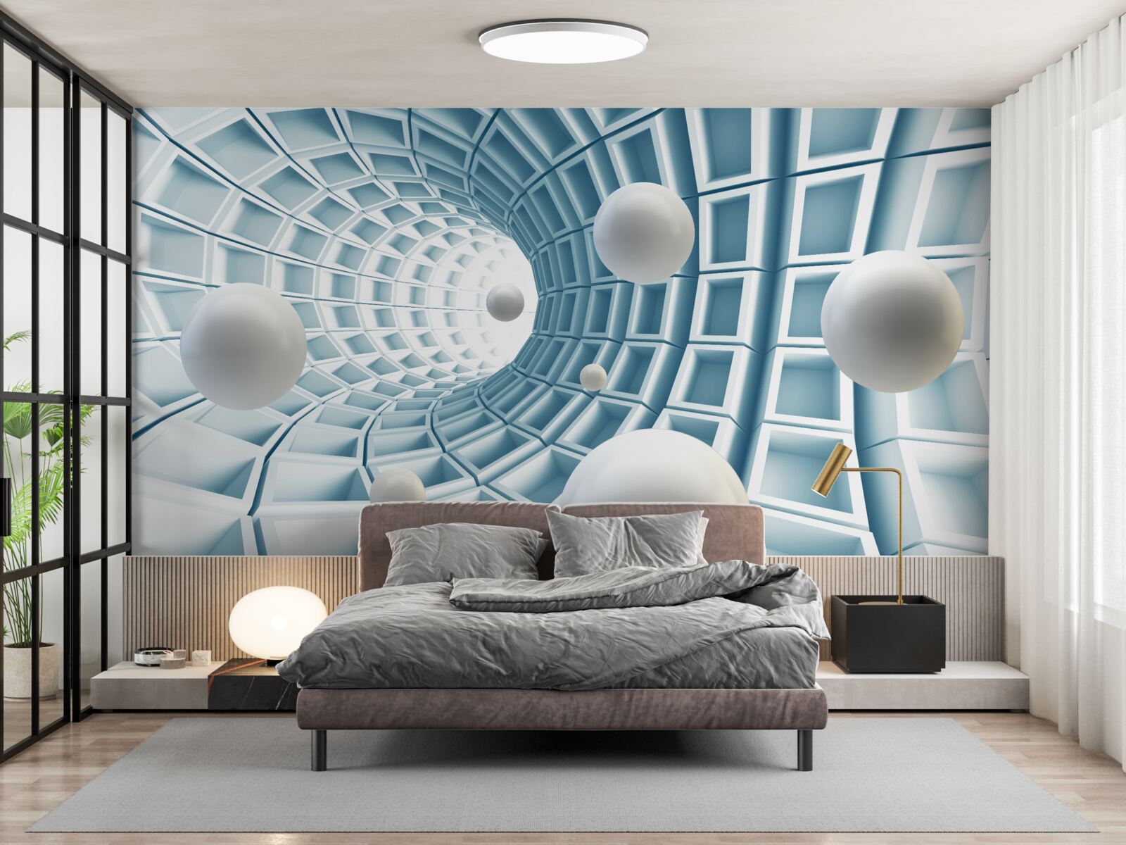 Fototapet bile de lumină plutesc într-un coridor albastru estompat