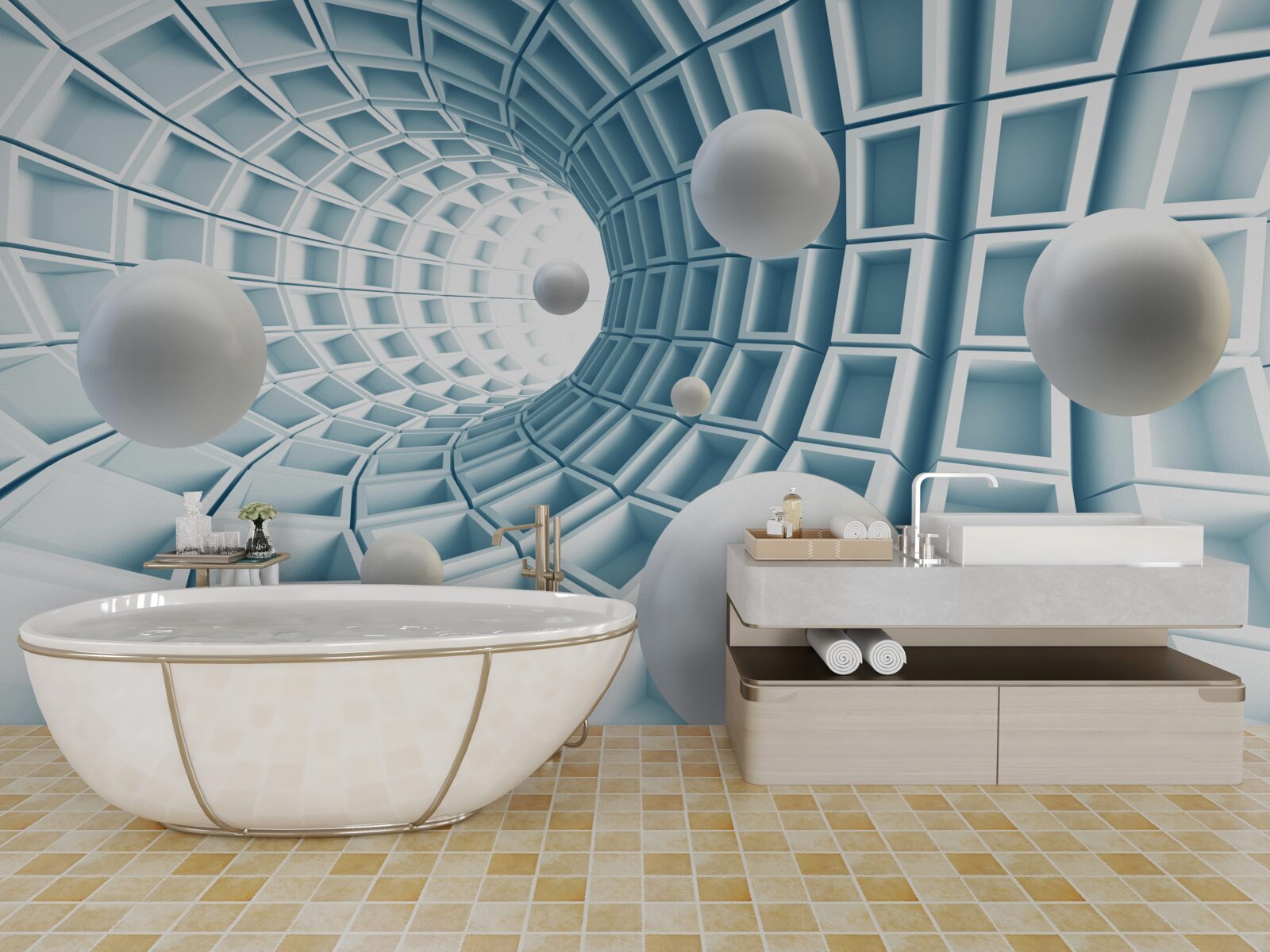 Fototapet bile de lumină plutesc într-un coridor albastru estompat