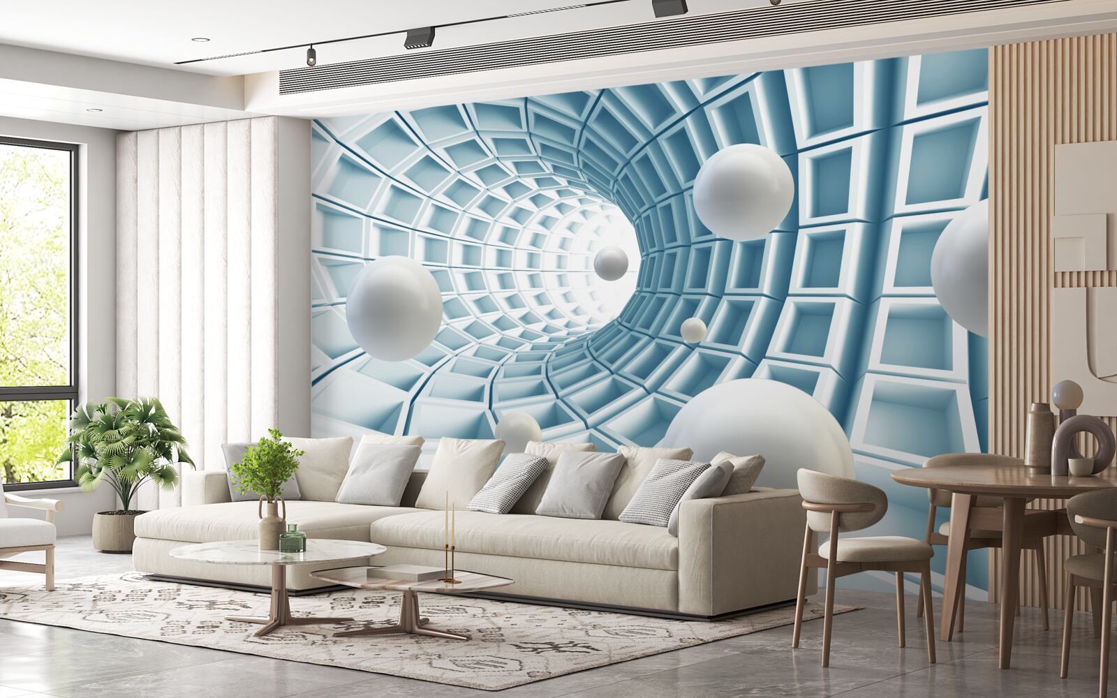 Fototapet bile de lumină plutesc într-un coridor albastru estompat