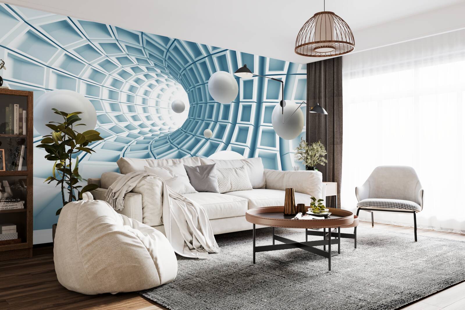 Fototapet bile de lumină plutesc într-un coridor albastru estompat