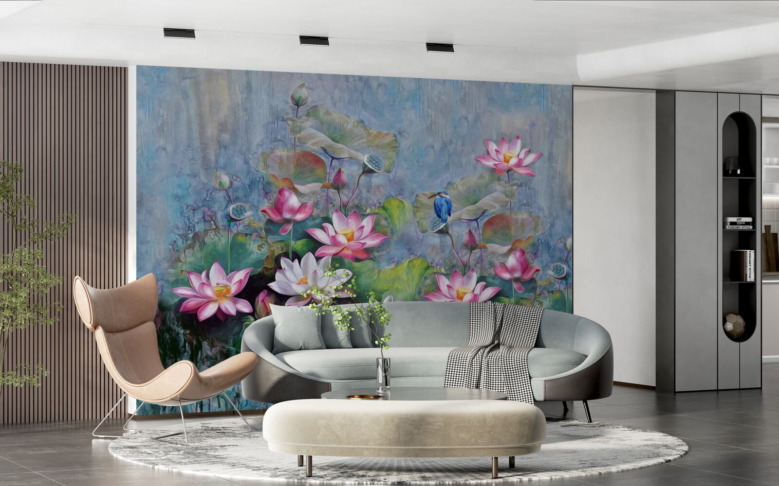 Fototapet pasăre albastră printre nuferi